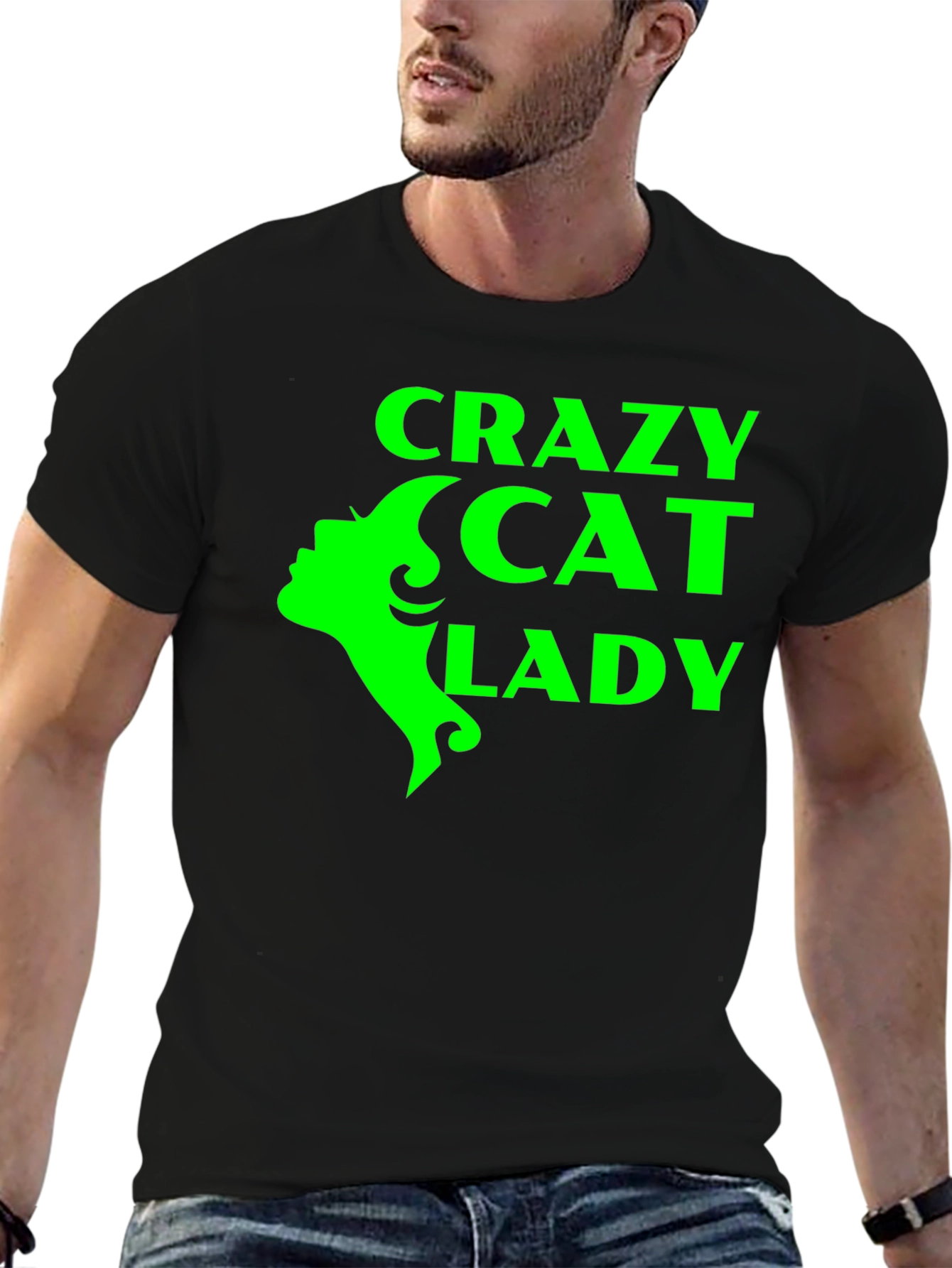 Crazy Cat Lady T-Shirt - Black with Green Graphic