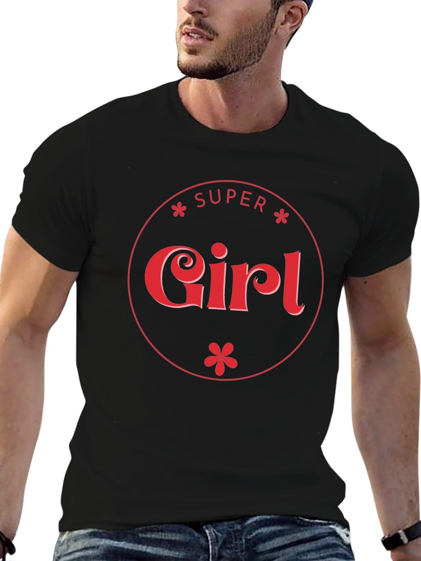 Super Girl Graphic Print Black T-Shirt