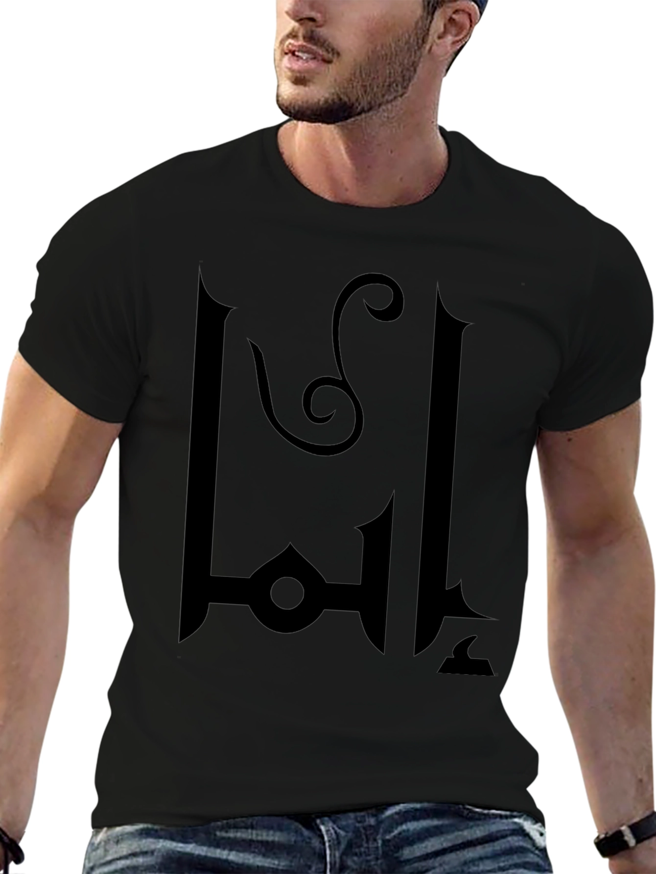 Black T-Shirt with Abstract Emblem