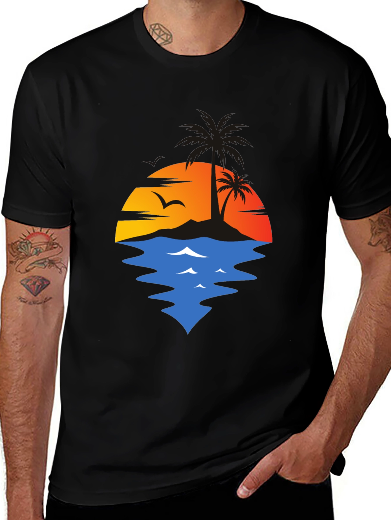 Sunset Palm Tree Graphic T-Shirt - Casual Comfort