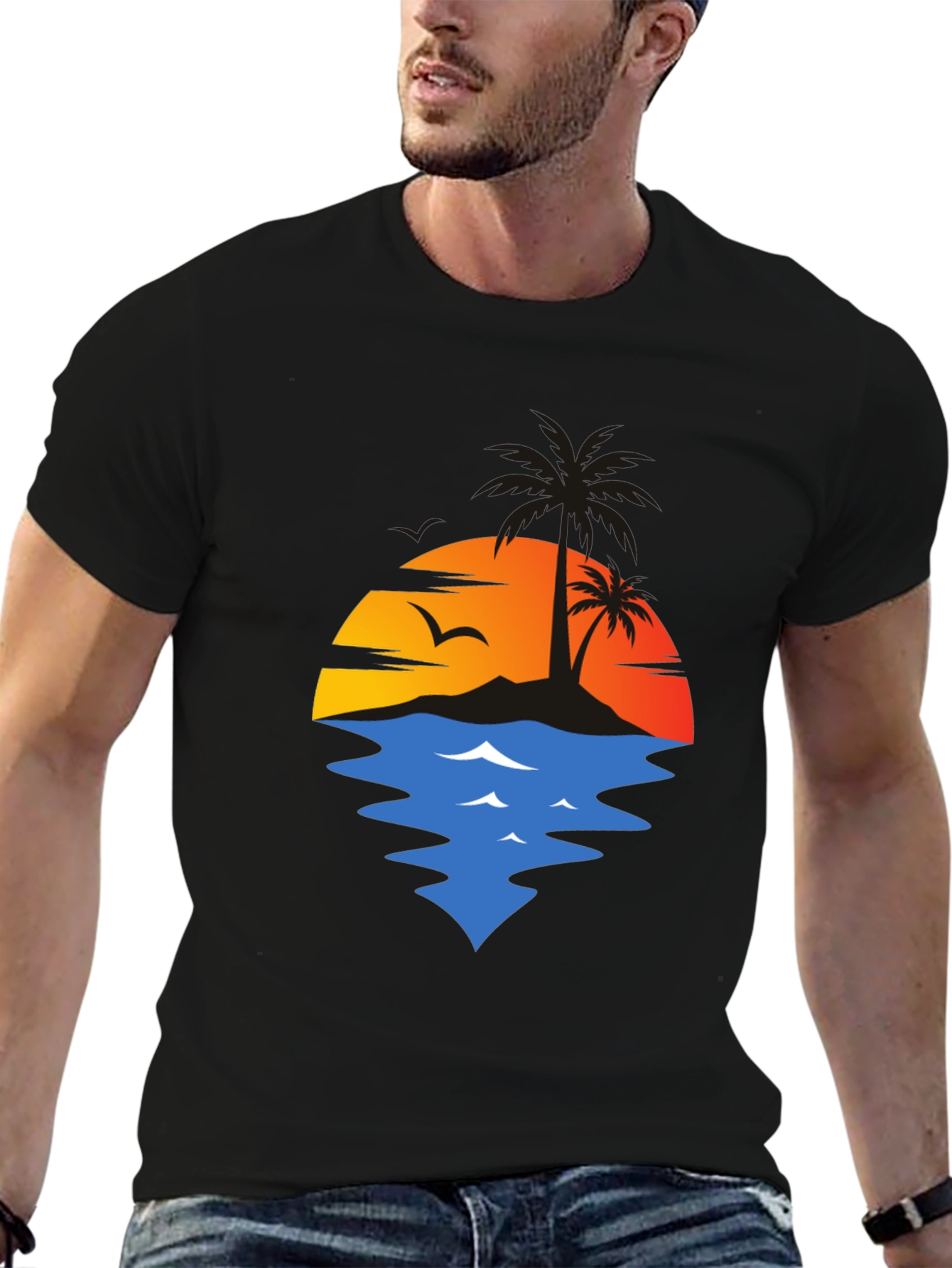 Sunset Palm Tree Graphic T-Shirt - Casual Comfort
