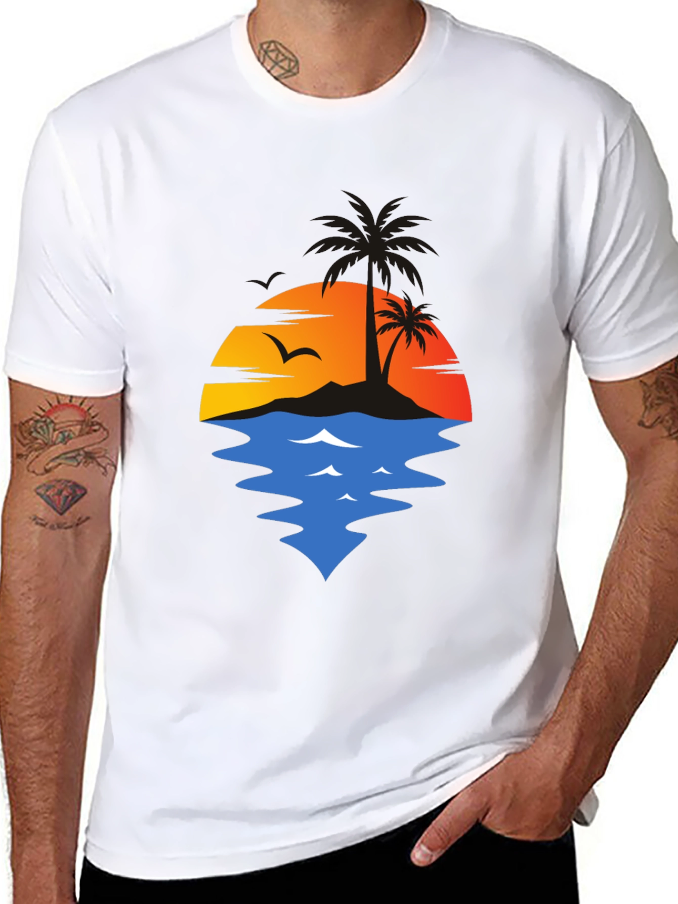 Sunset Palm Tree Graphic T-Shirt - Casual Comfort