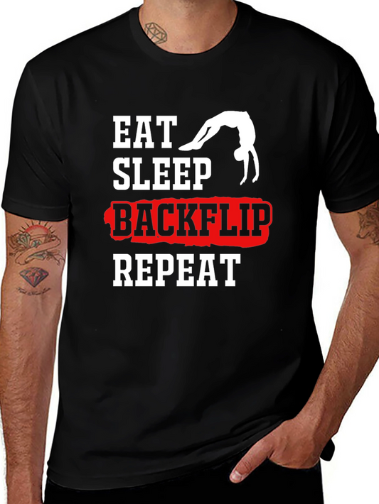 Eat Sleep Backflip Repeat Black T-Shirt