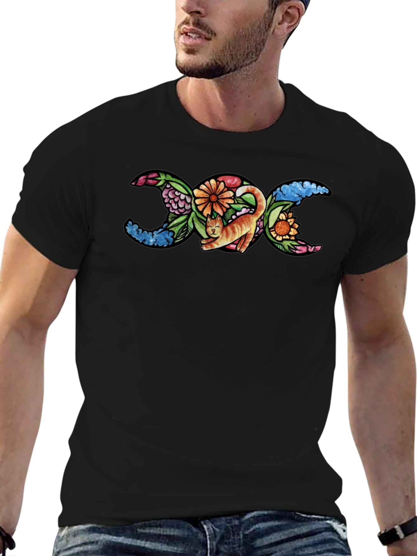 Triple Moon Goddess Cat Graphic T-Shirt