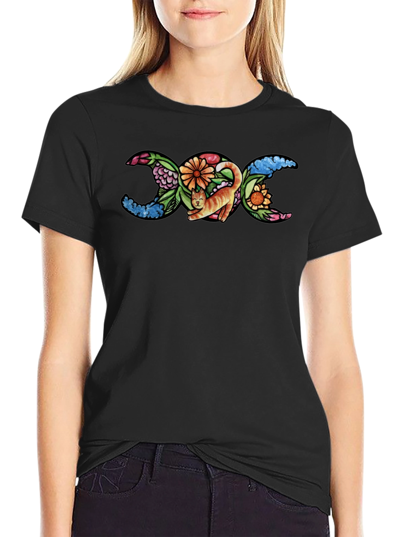 Triple Moon Goddess Cat Graphic T-Shirt