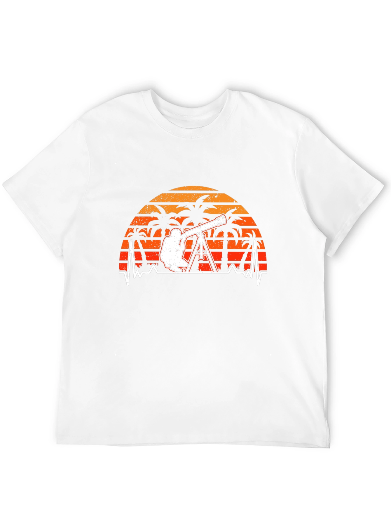 Astronomy T-Shirt: Telescope Heartbeat Sunset Design