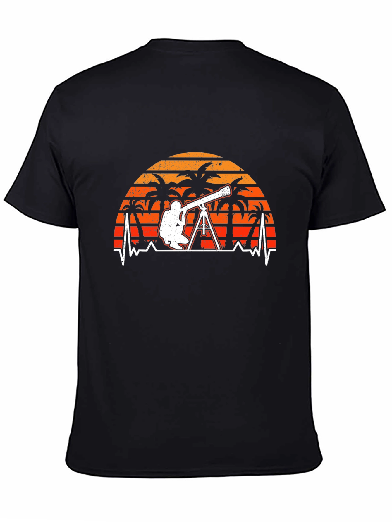 Astronomy T-Shirt: Telescope Heartbeat Sunset Design