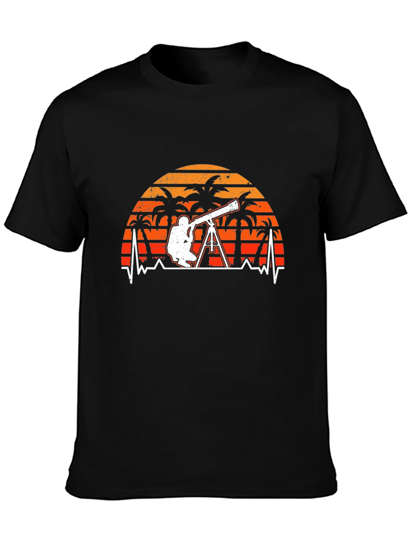 Astronomy T-Shirt: Telescope Heartbeat Sunset Design