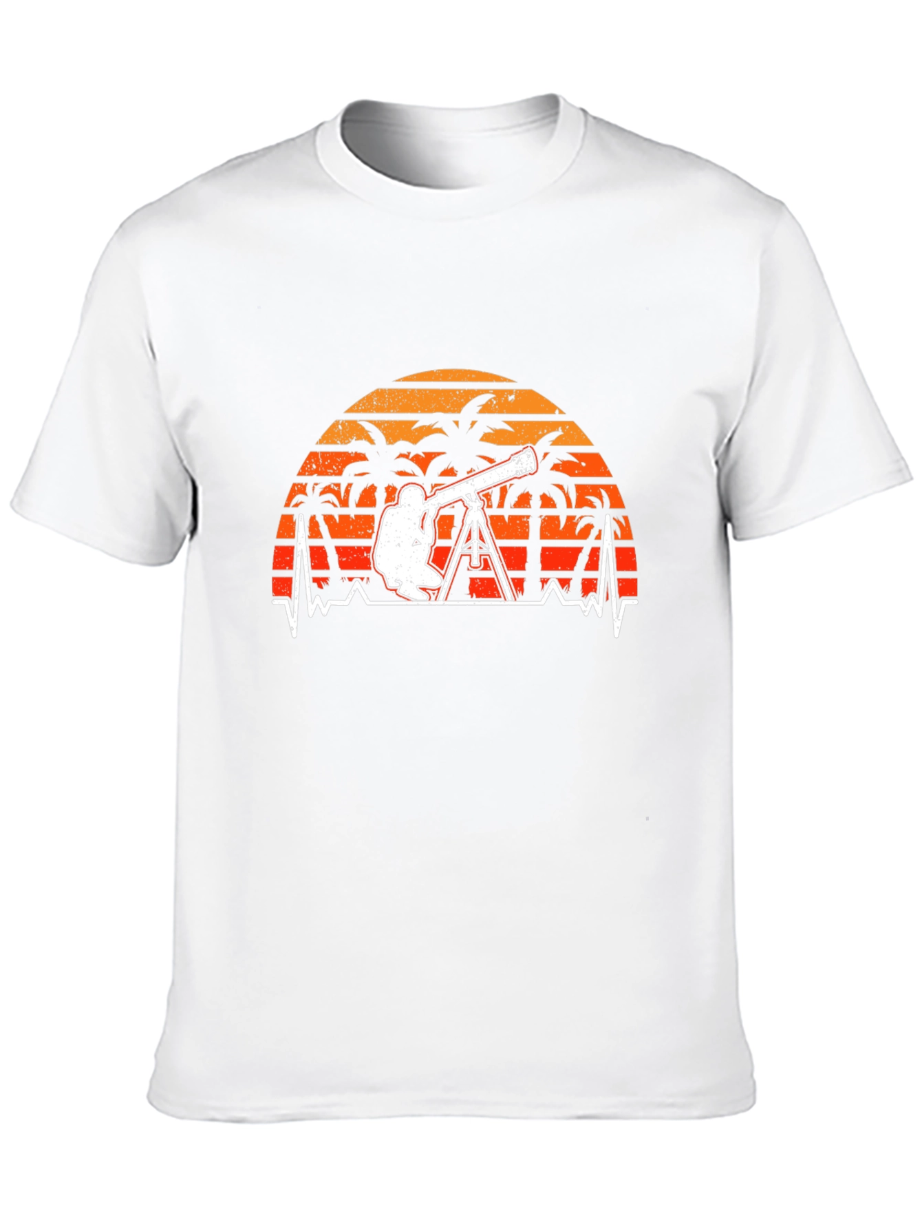 Astronomy T-Shirt: Telescope Heartbeat Sunset Design