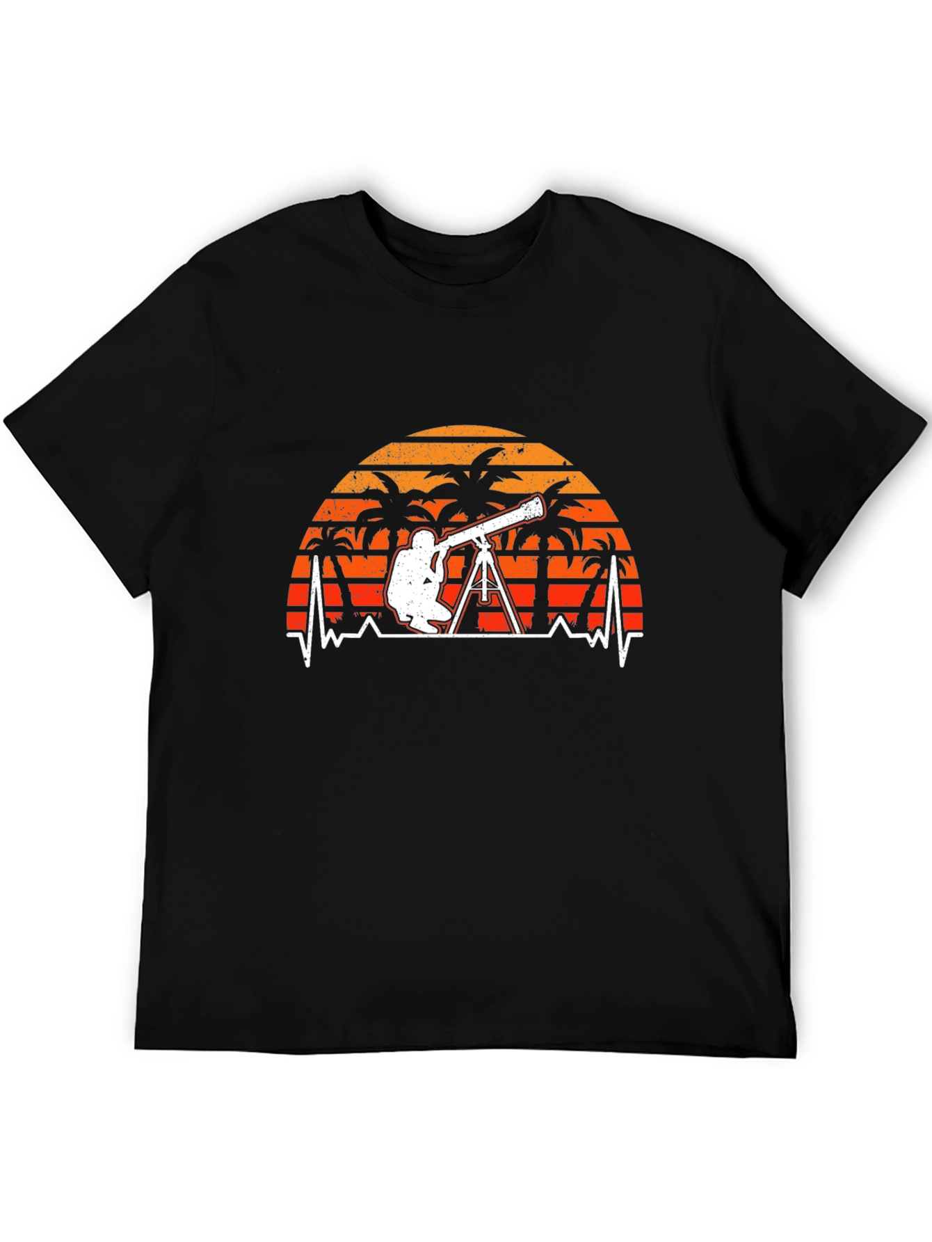 Astronomy T-Shirt: Telescope Heartbeat Sunset Design