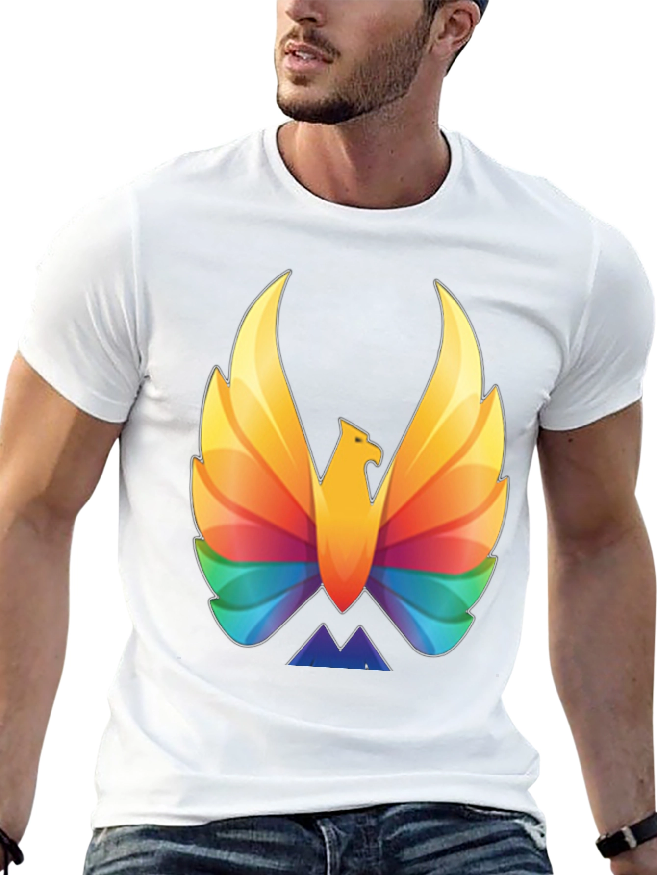 Rainbow Phoenix Graphic T-Shirt - Black Cotton Blend