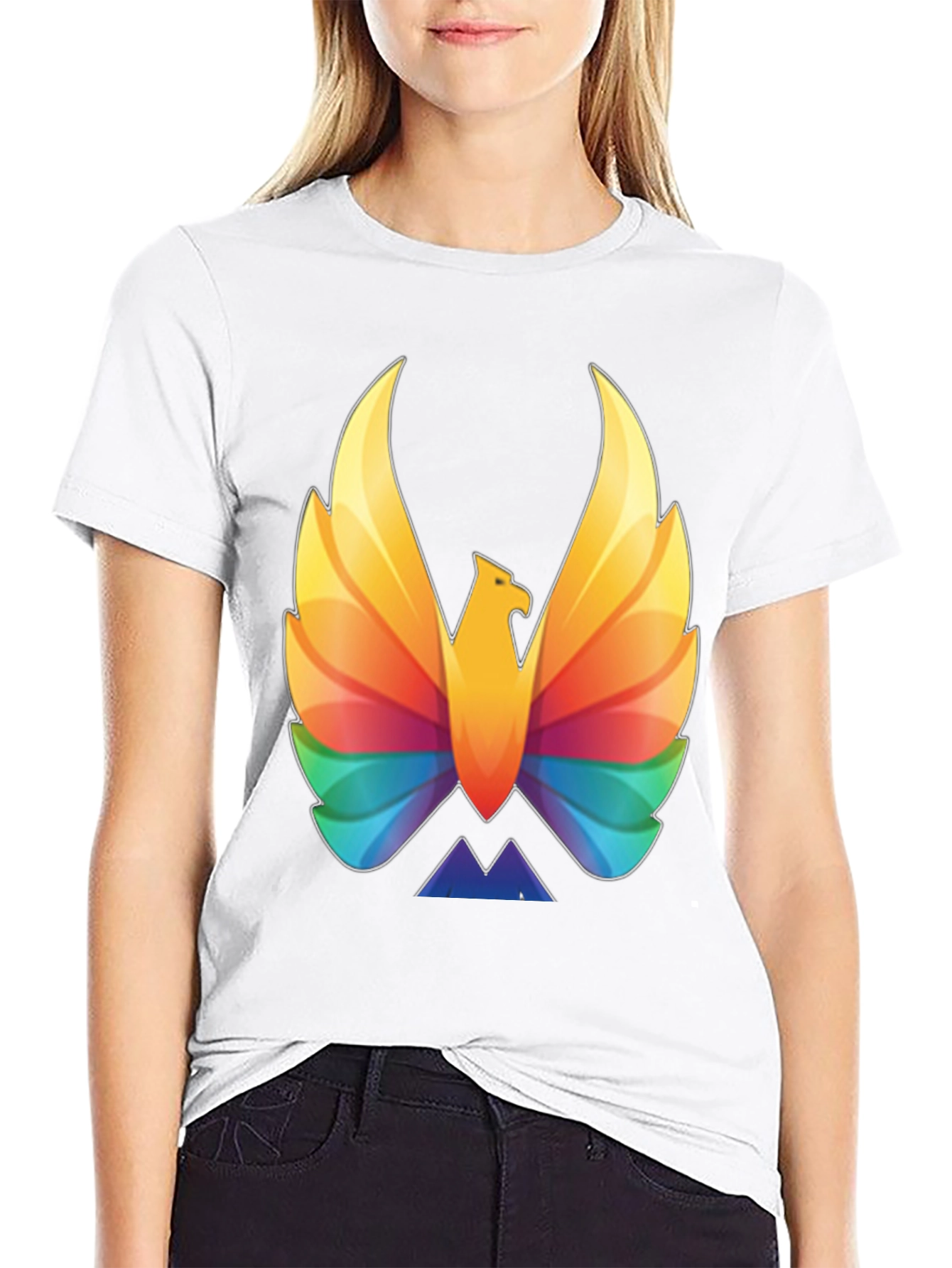 Rainbow Phoenix Graphic T-Shirt - Black Cotton Blend
