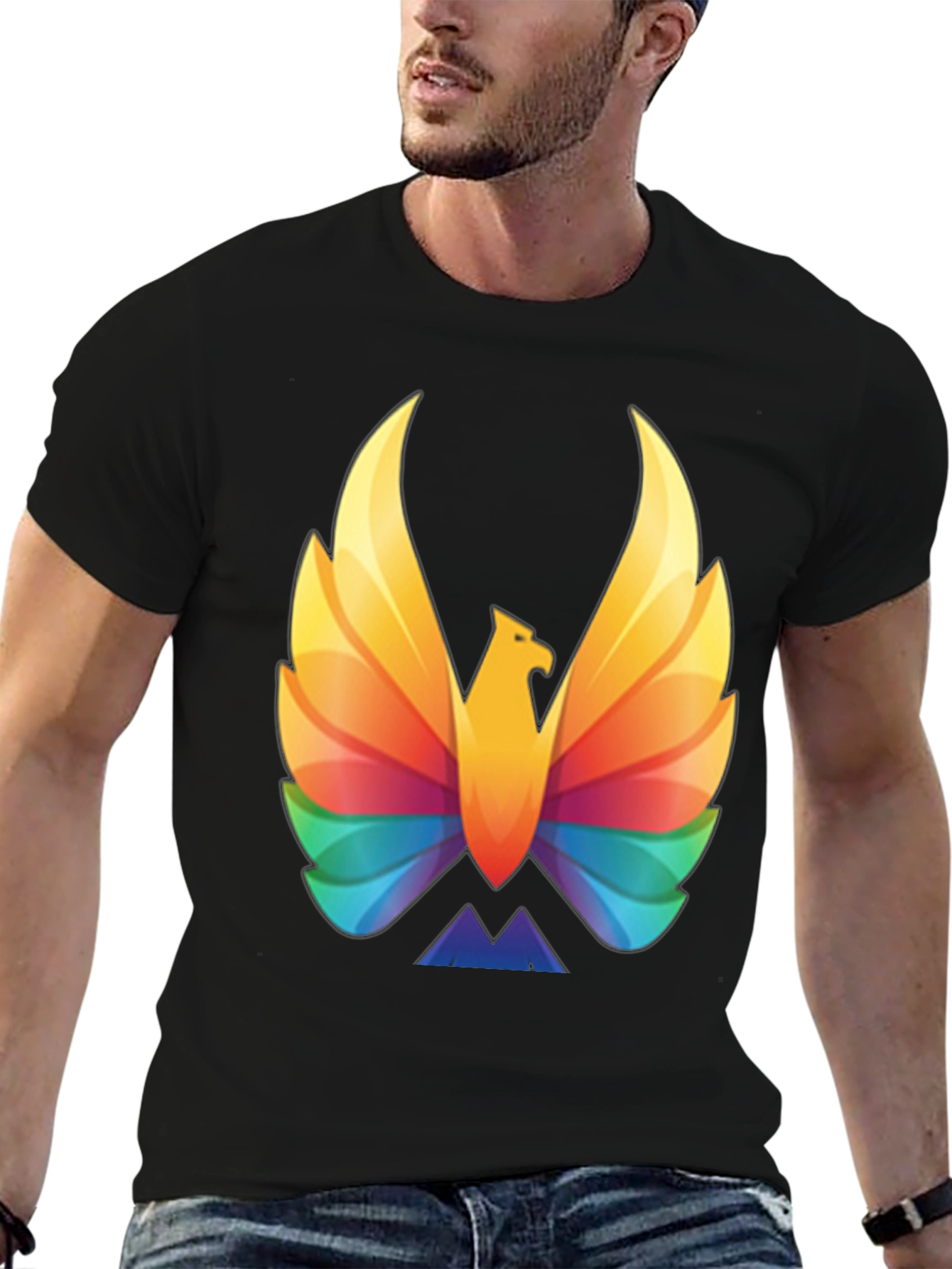Rainbow Phoenix Graphic T-Shirt - Black Cotton Blend
