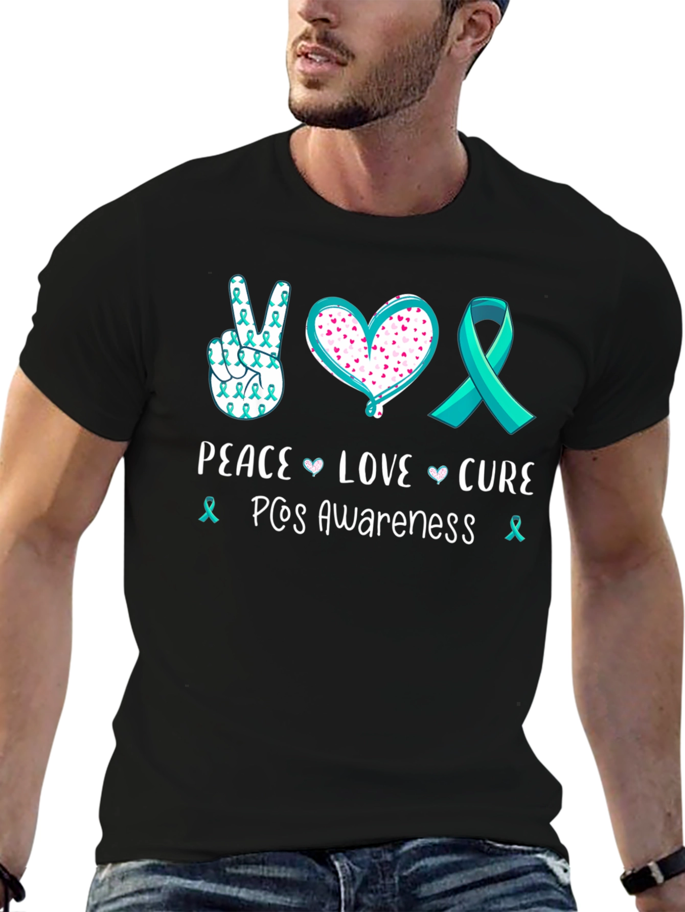 PCOS Awareness Peace Love Cure T-Shirt