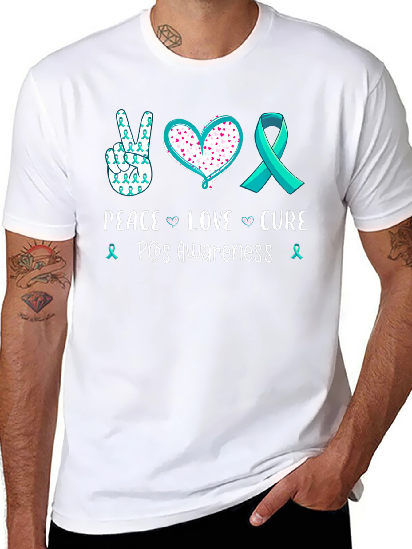 PCOS Awareness Peace Love Cure T-Shirt