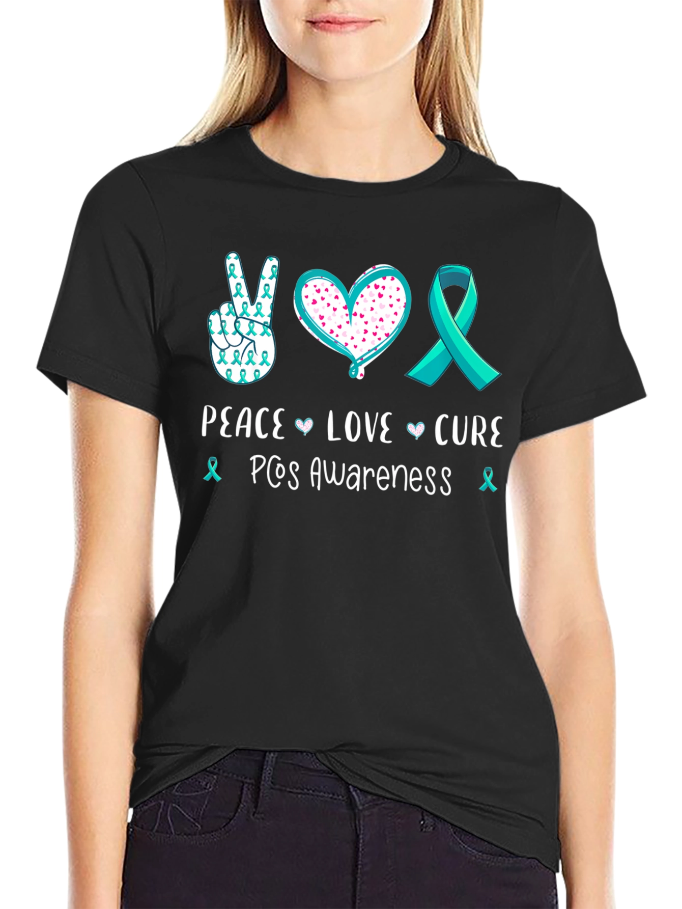 PCOS Awareness Peace Love Cure T-Shirt