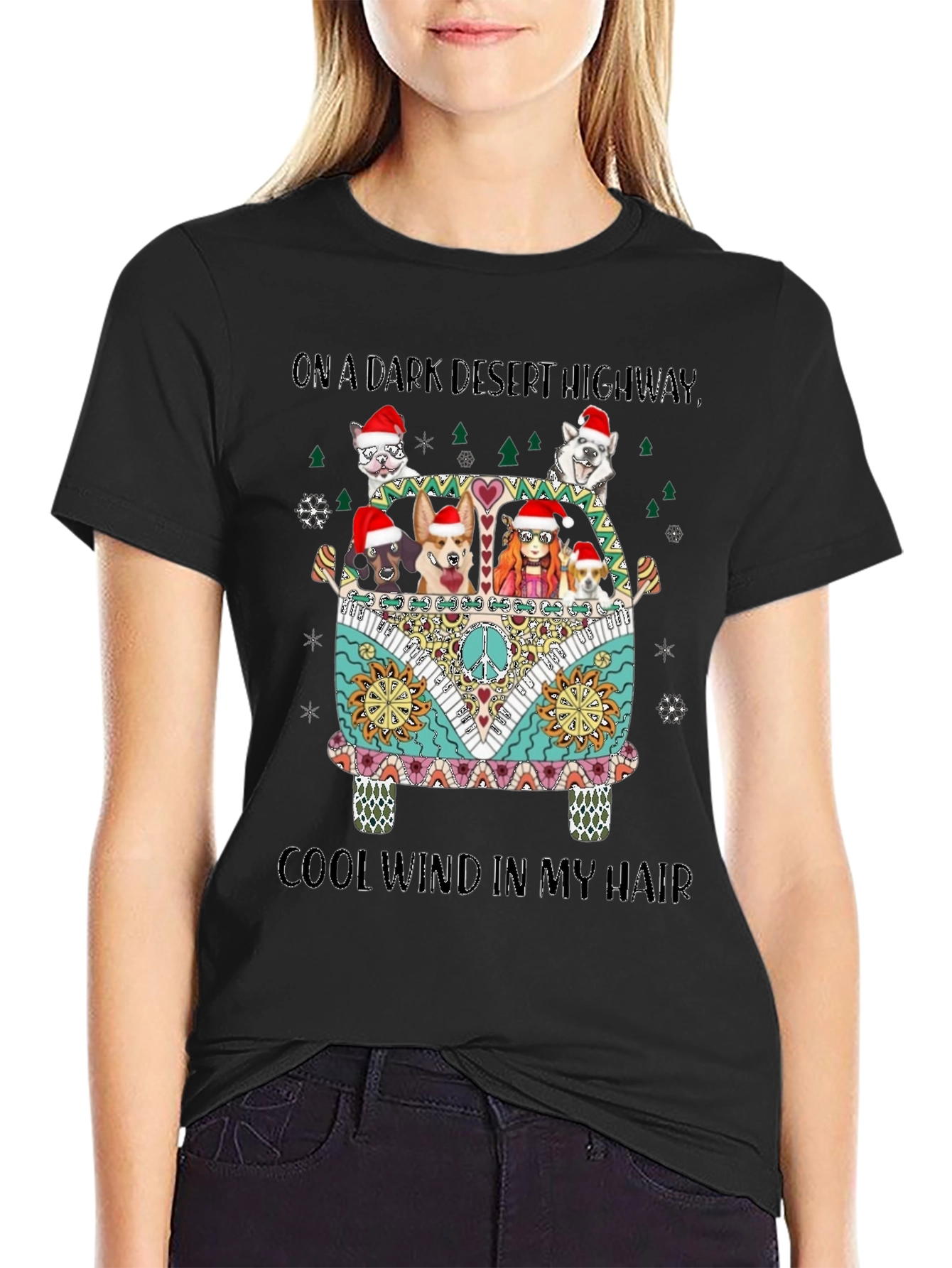 On A Dark Desert Highway Dogs Christmas T-Shirt