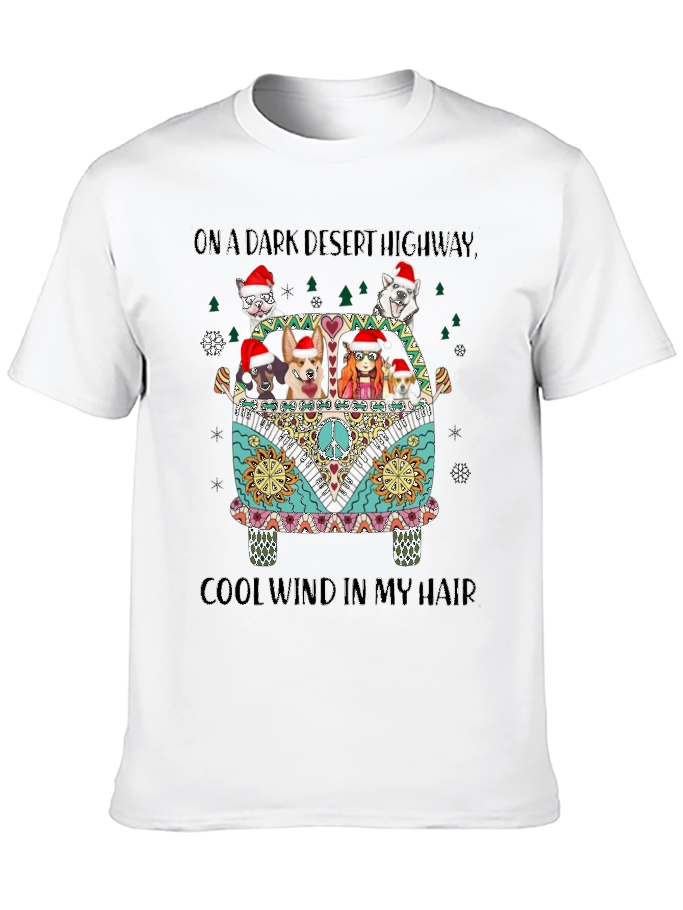 On A Dark Desert Highway Dogs Christmas T-Shirt