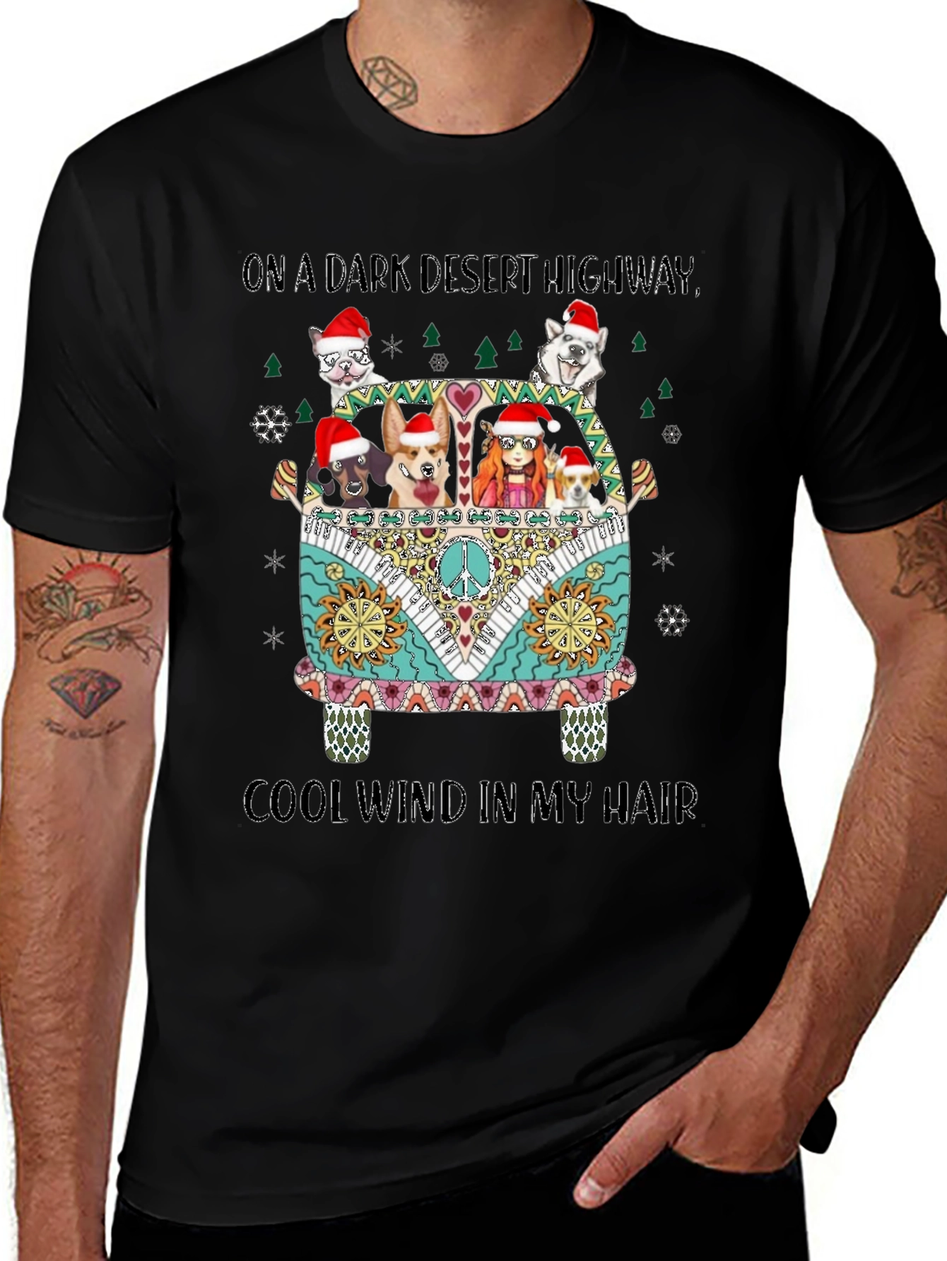 On A Dark Desert Highway Dogs Christmas T-Shirt