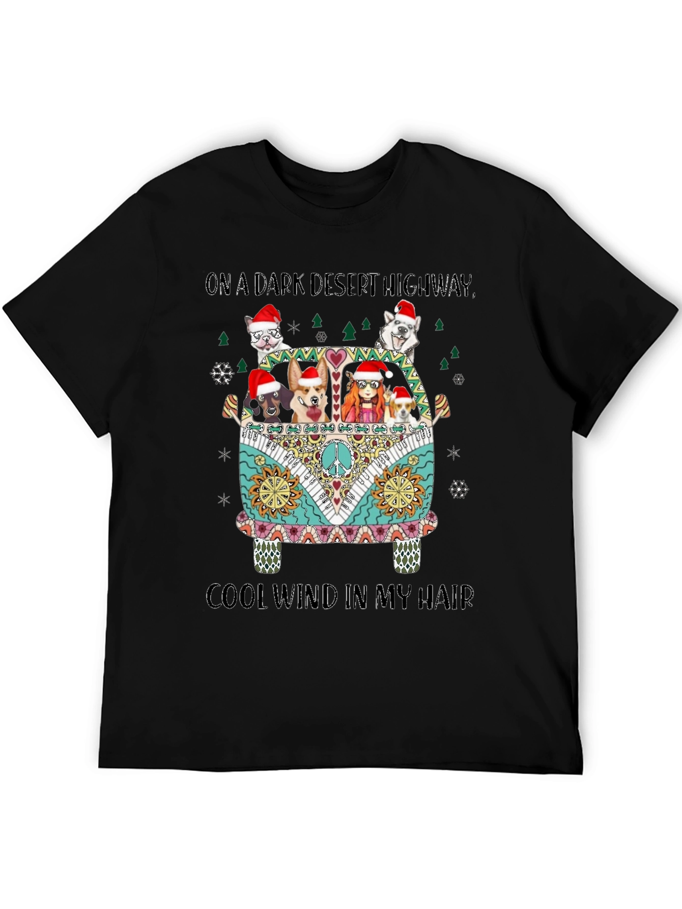 On A Dark Desert Highway Dogs Christmas T-Shirt