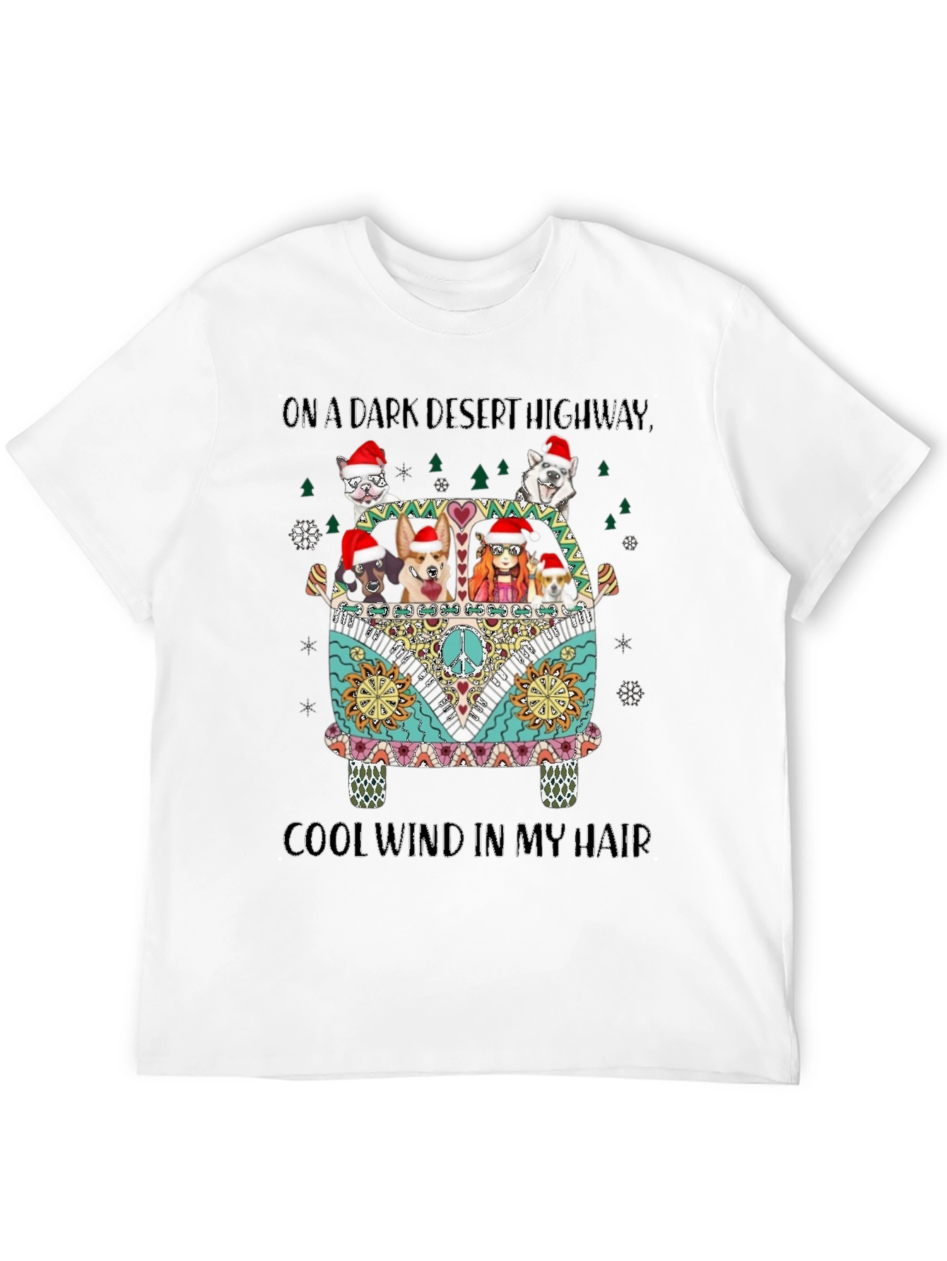 On A Dark Desert Highway Dogs Christmas T-Shirt