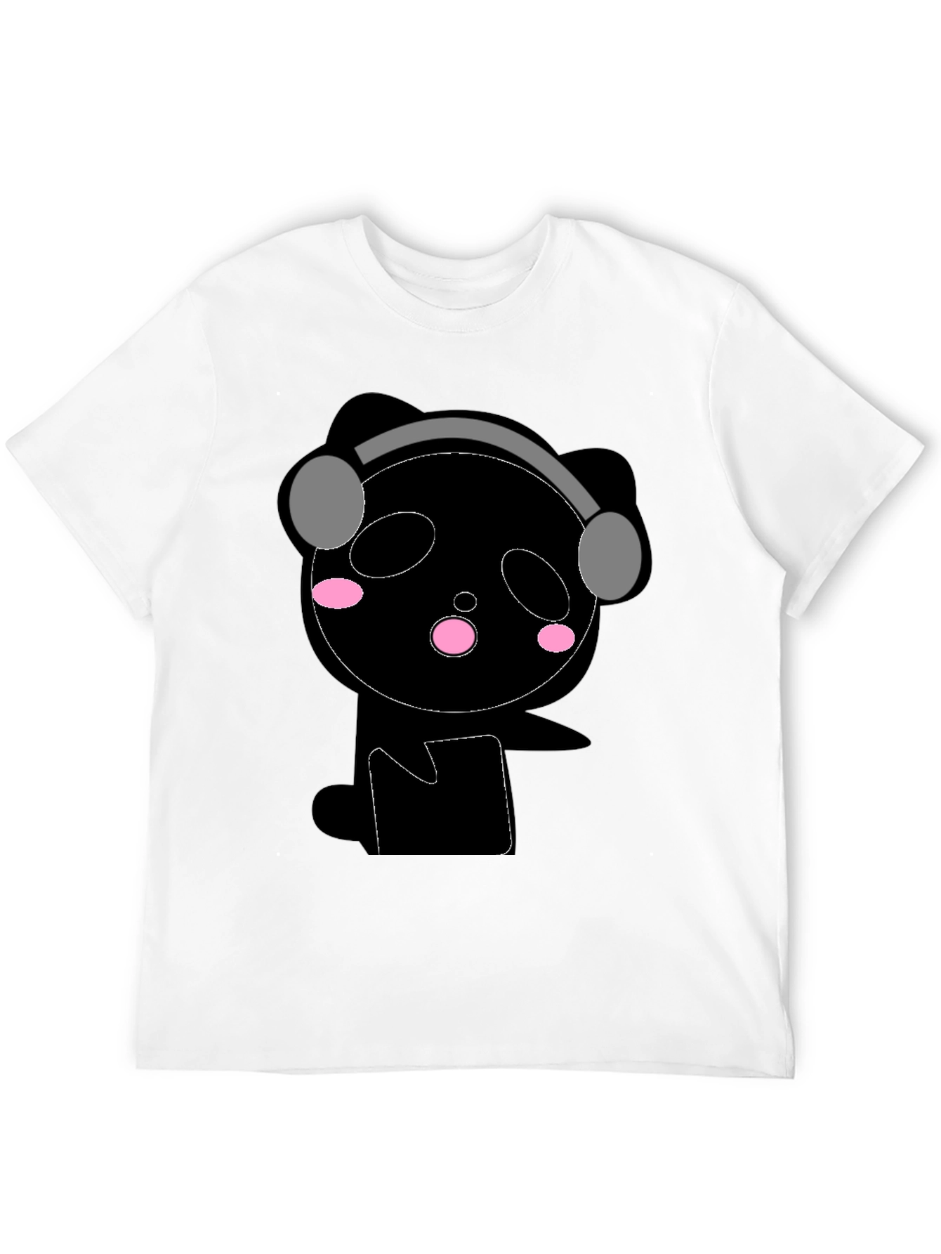 Cute Panda with Headphones Black T-Shirt