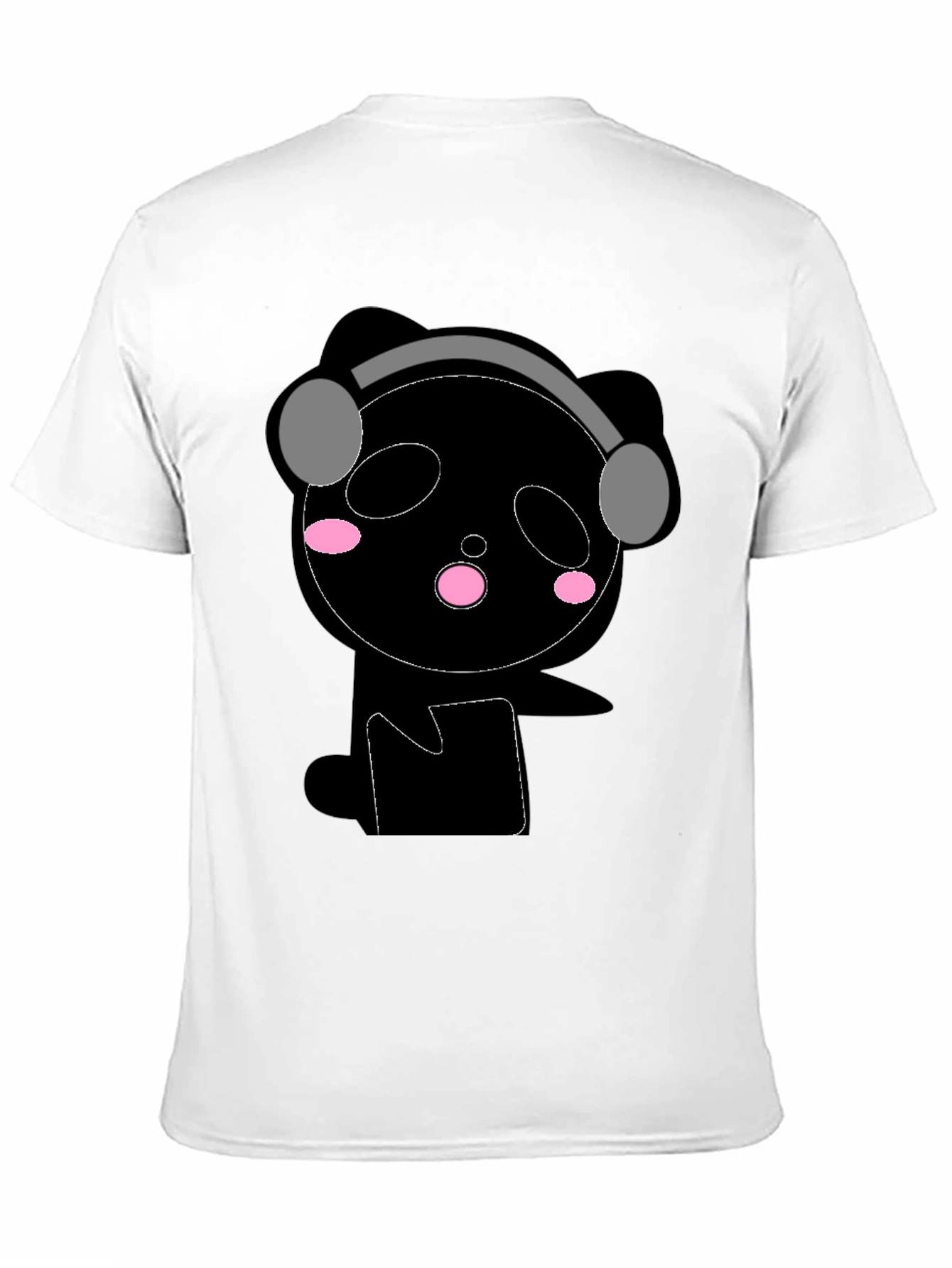 Cute Panda with Headphones Black T-Shirt