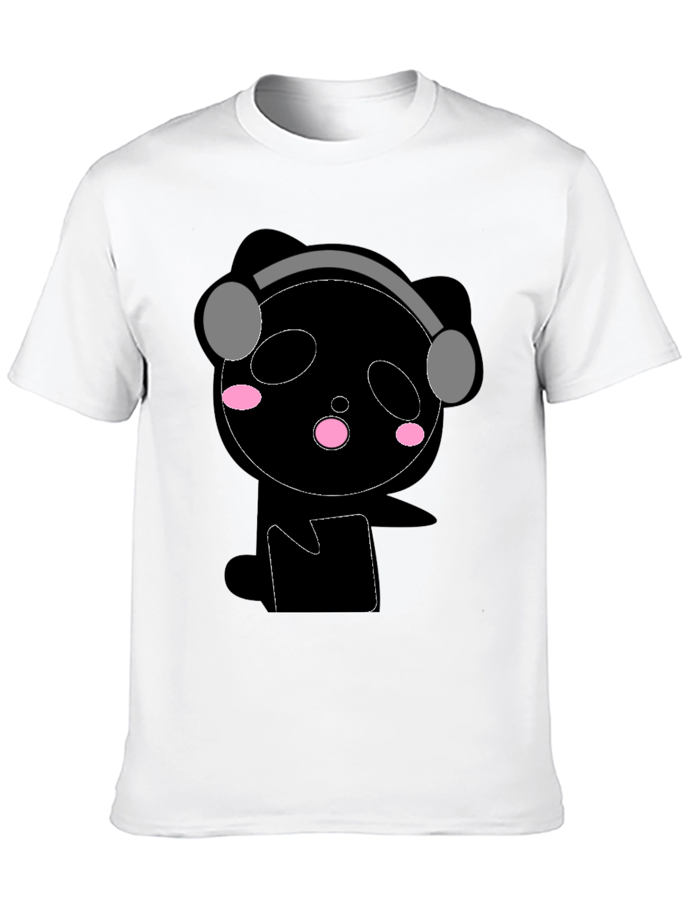 Cute Panda with Headphones Black T-Shirt