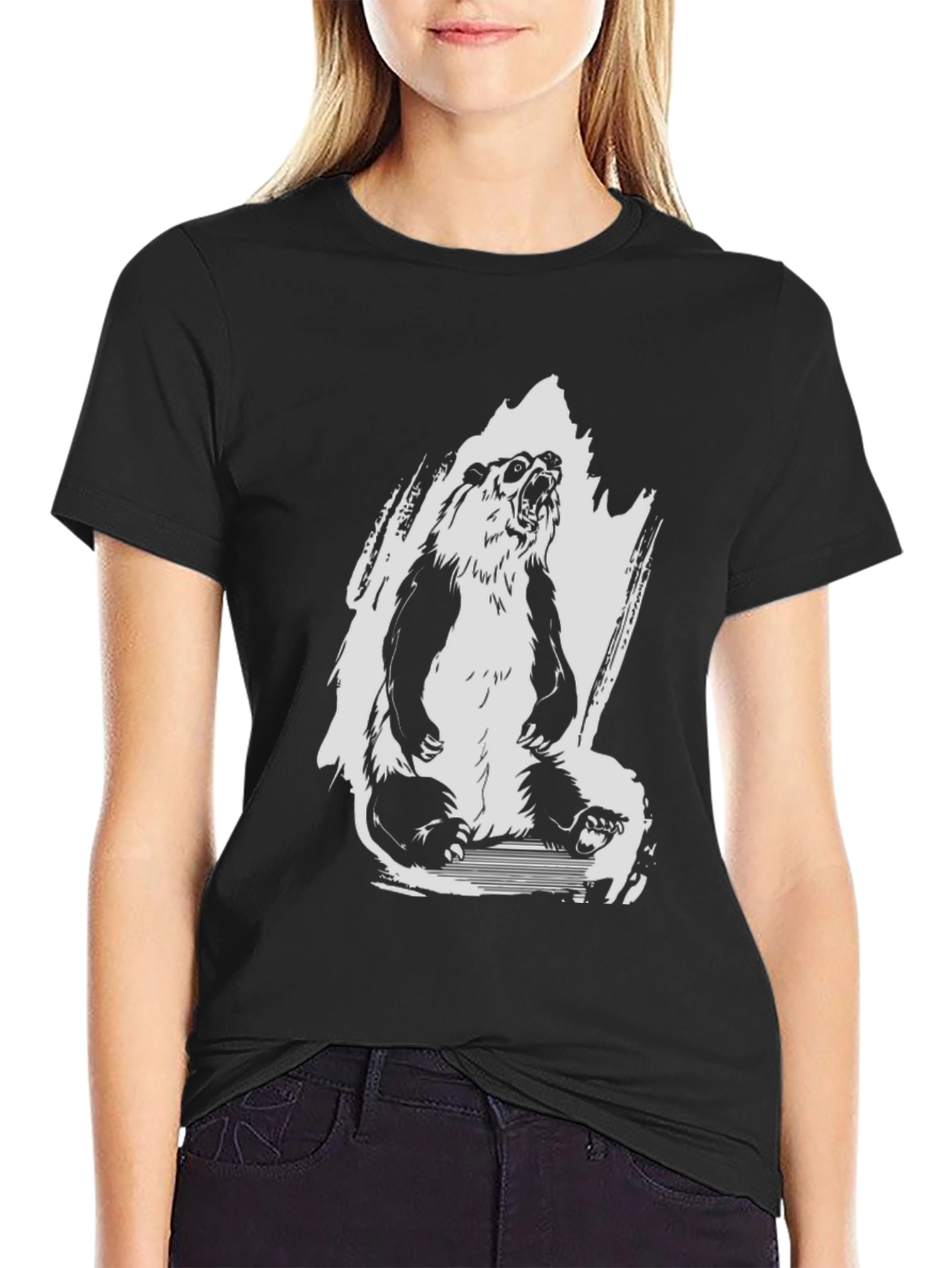 Mens Black Graphic Tee - Roaring Panda Design