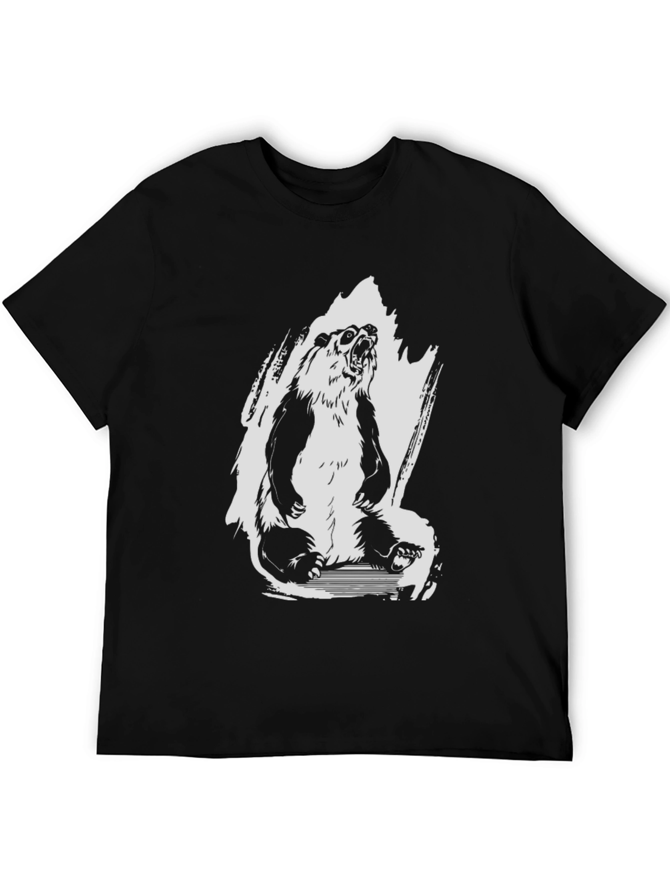 Mens Black Graphic Tee - Roaring Panda Design