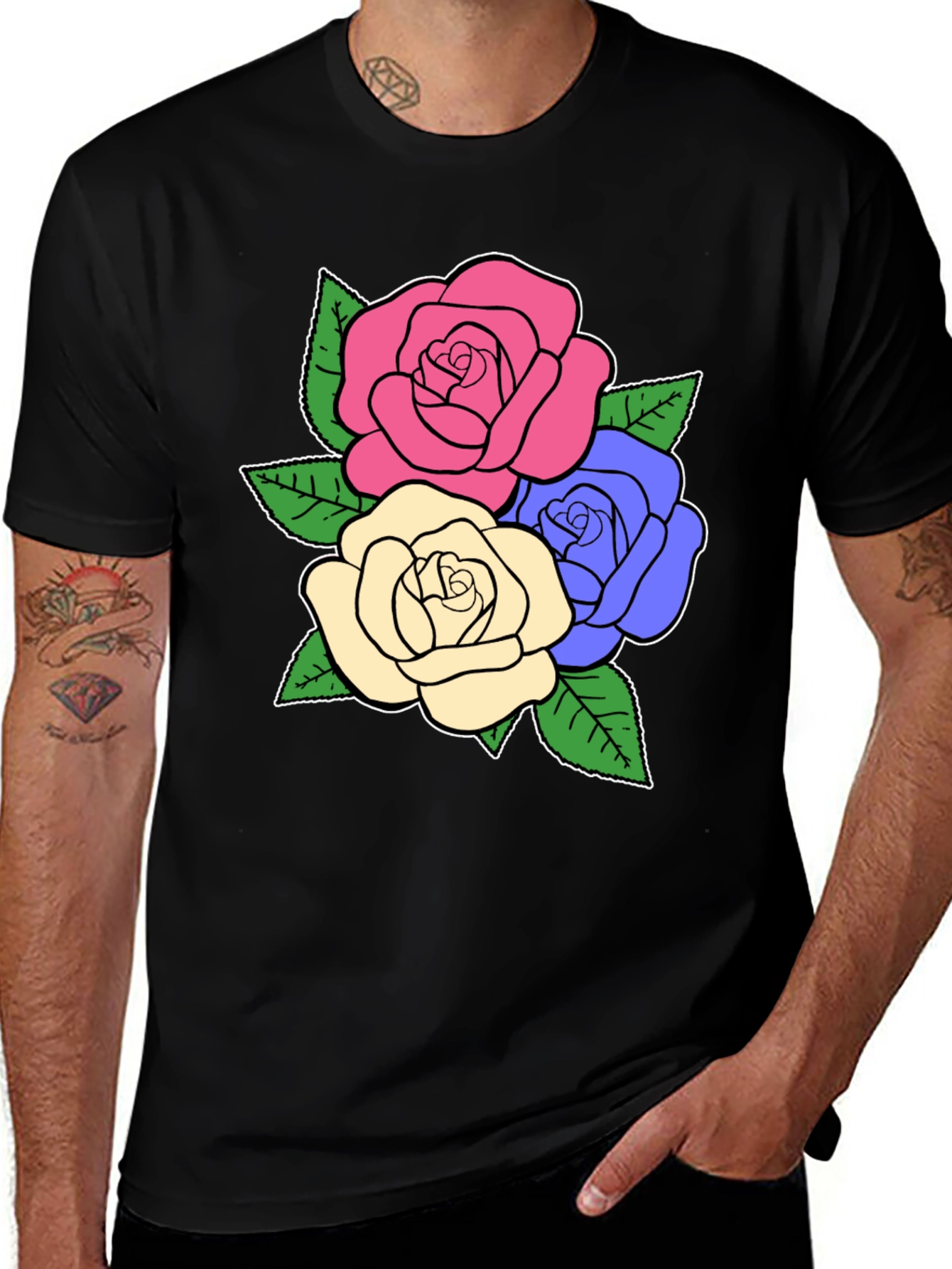 Floral Rose Graphic Tee - Stylish Black T-Shirt