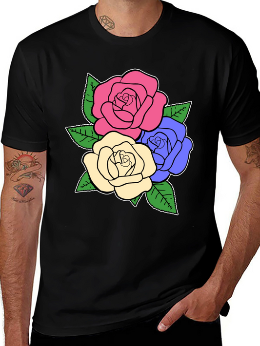 Floral Rose Graphic Tee - Stylish Black T-Shirt