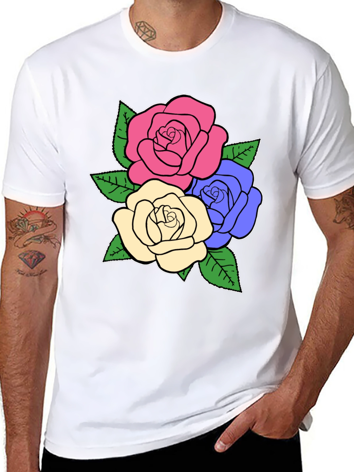 Floral Rose Graphic Tee - Stylish Black T-Shirt