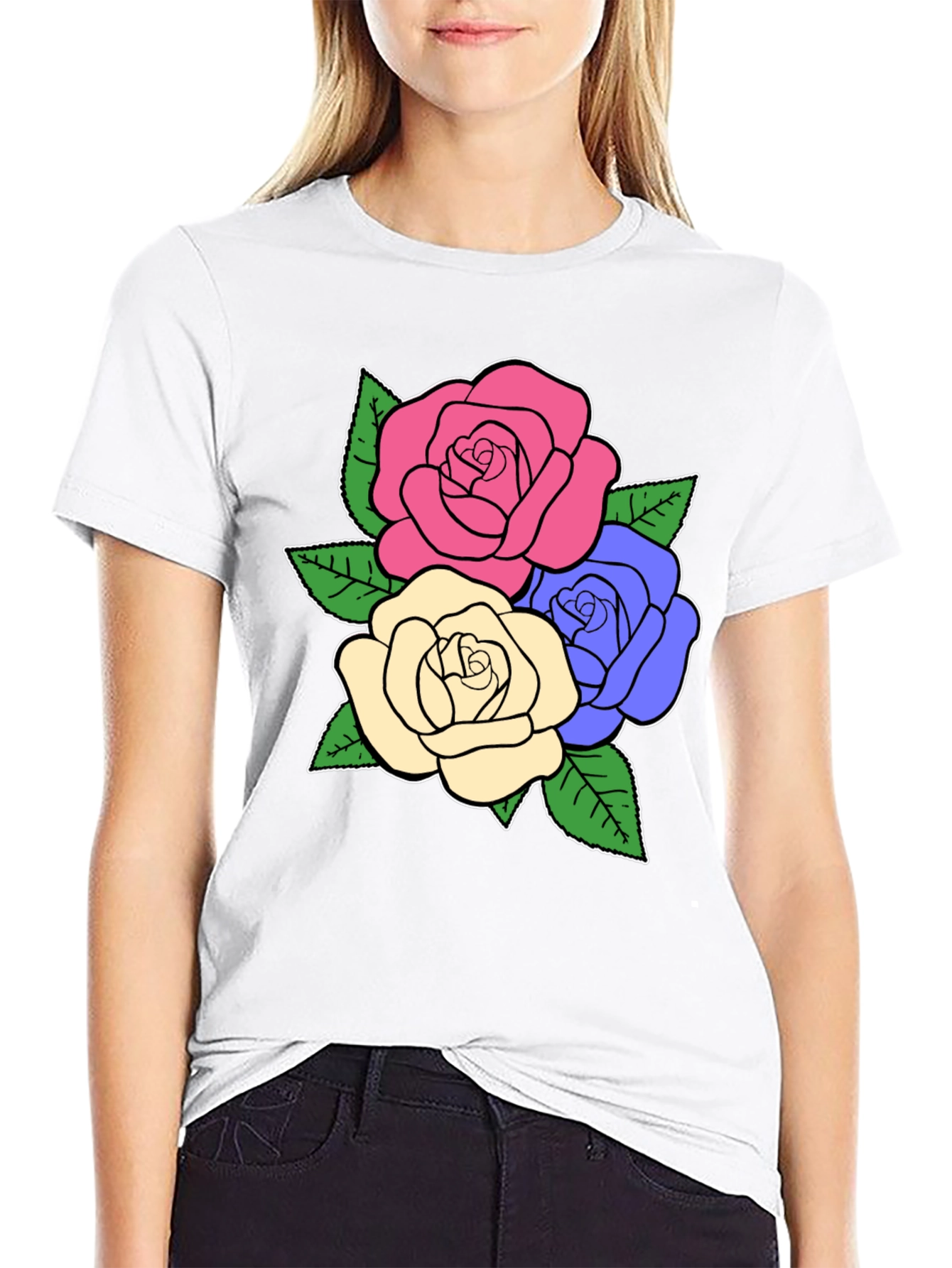 Floral Rose Graphic Tee - Stylish Black T-Shirt