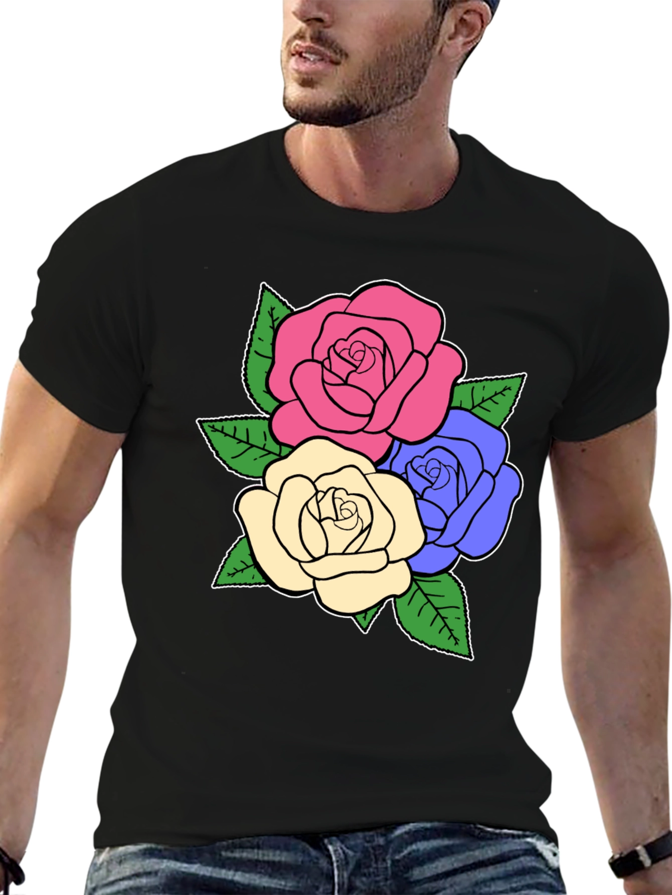 Floral Rose Graphic Tee - Stylish Black T-Shirt