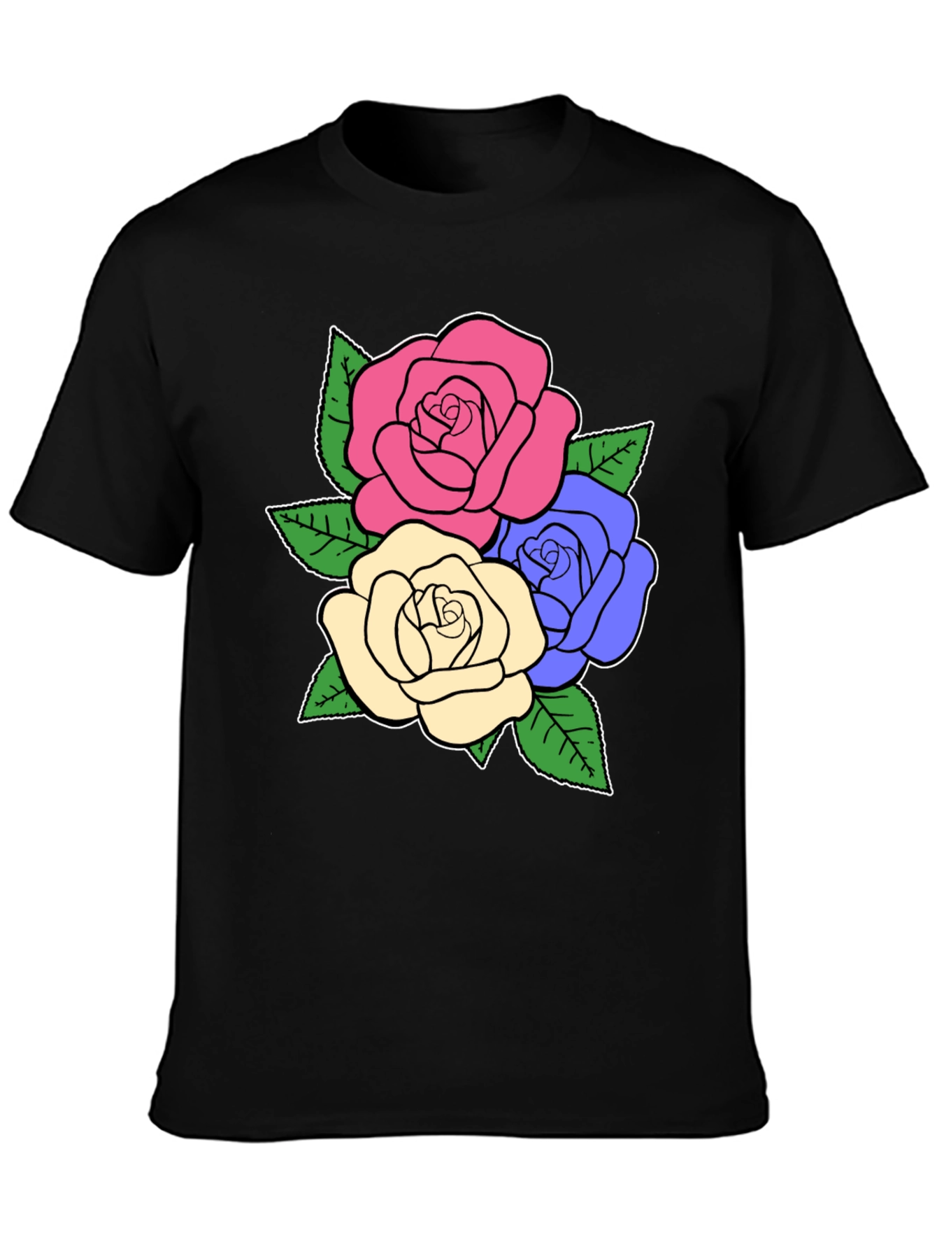 Floral Rose Graphic Tee - Stylish Black T-Shirt
