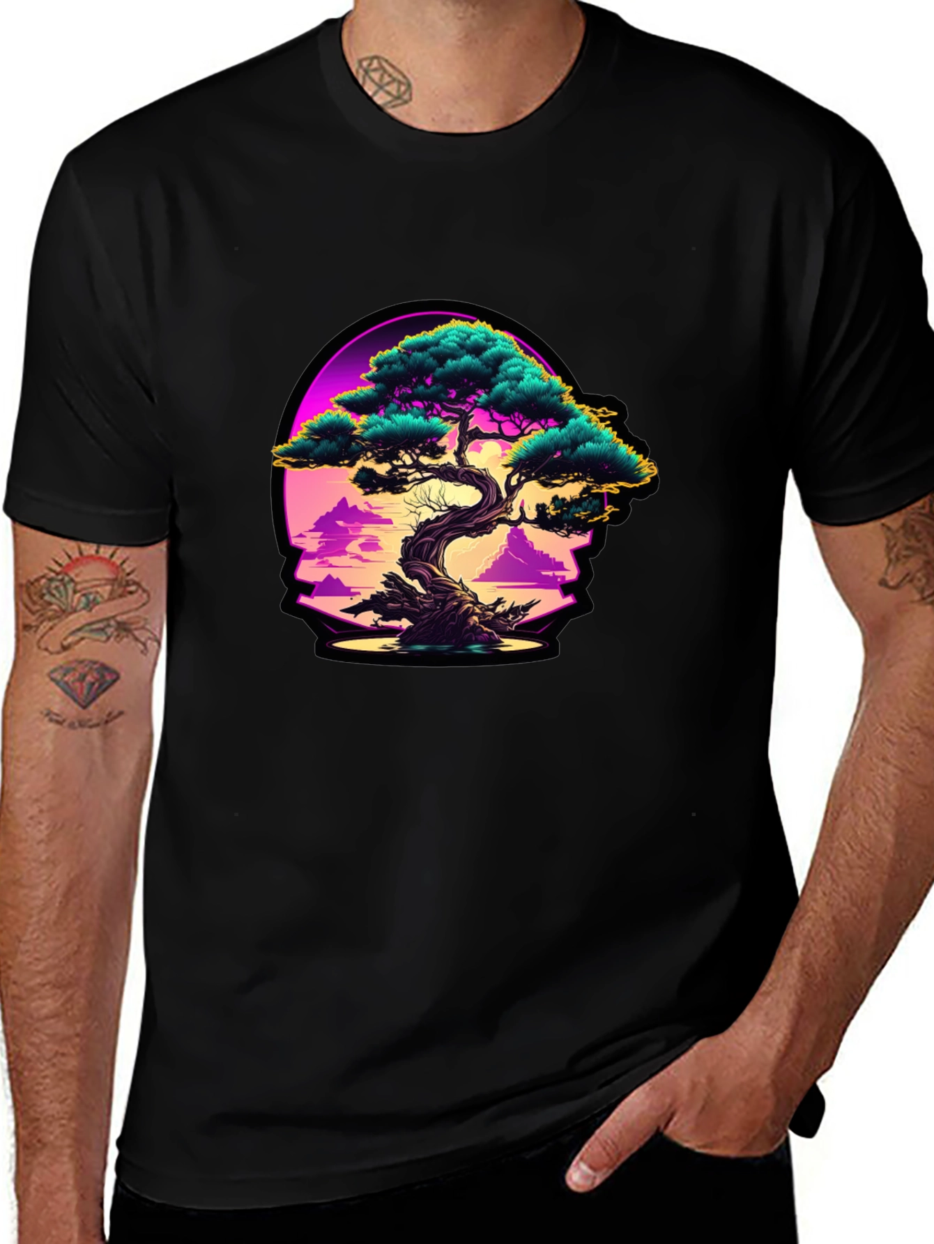 Bonsai Sunset Graphic Tee - Black