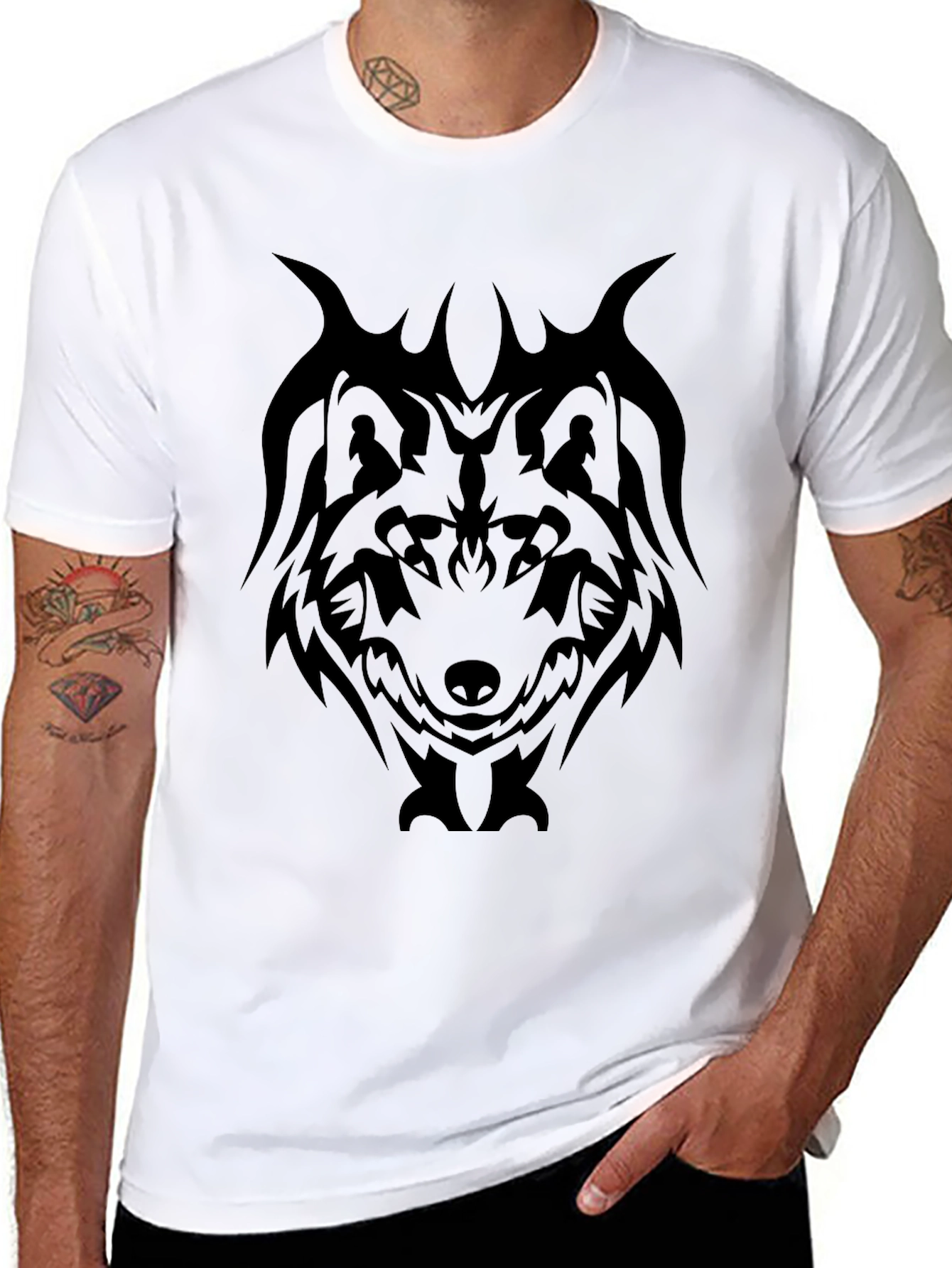Tribal Wolf Graphic Tee - Mens Black T-Shirt