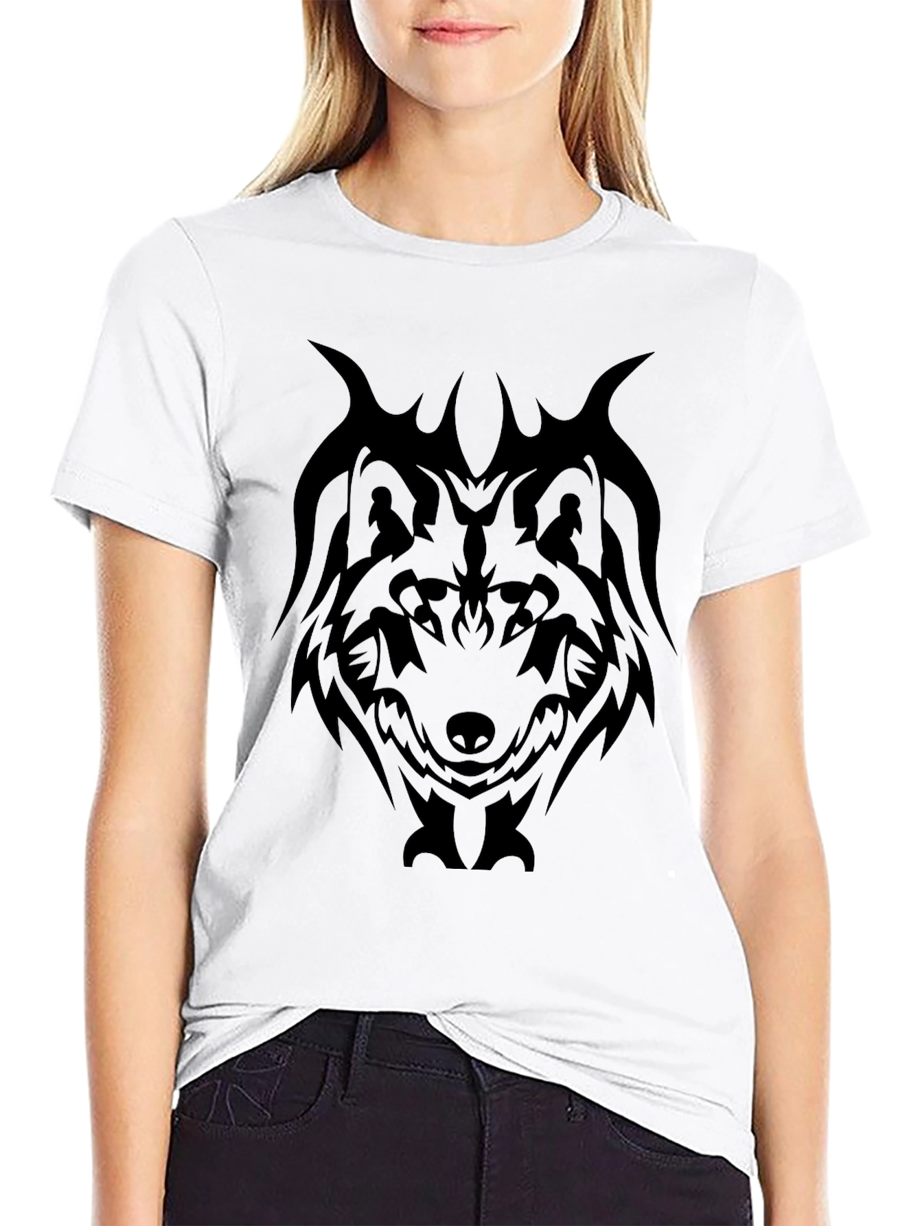 Tribal Wolf Graphic Tee - Mens Black T-Shirt