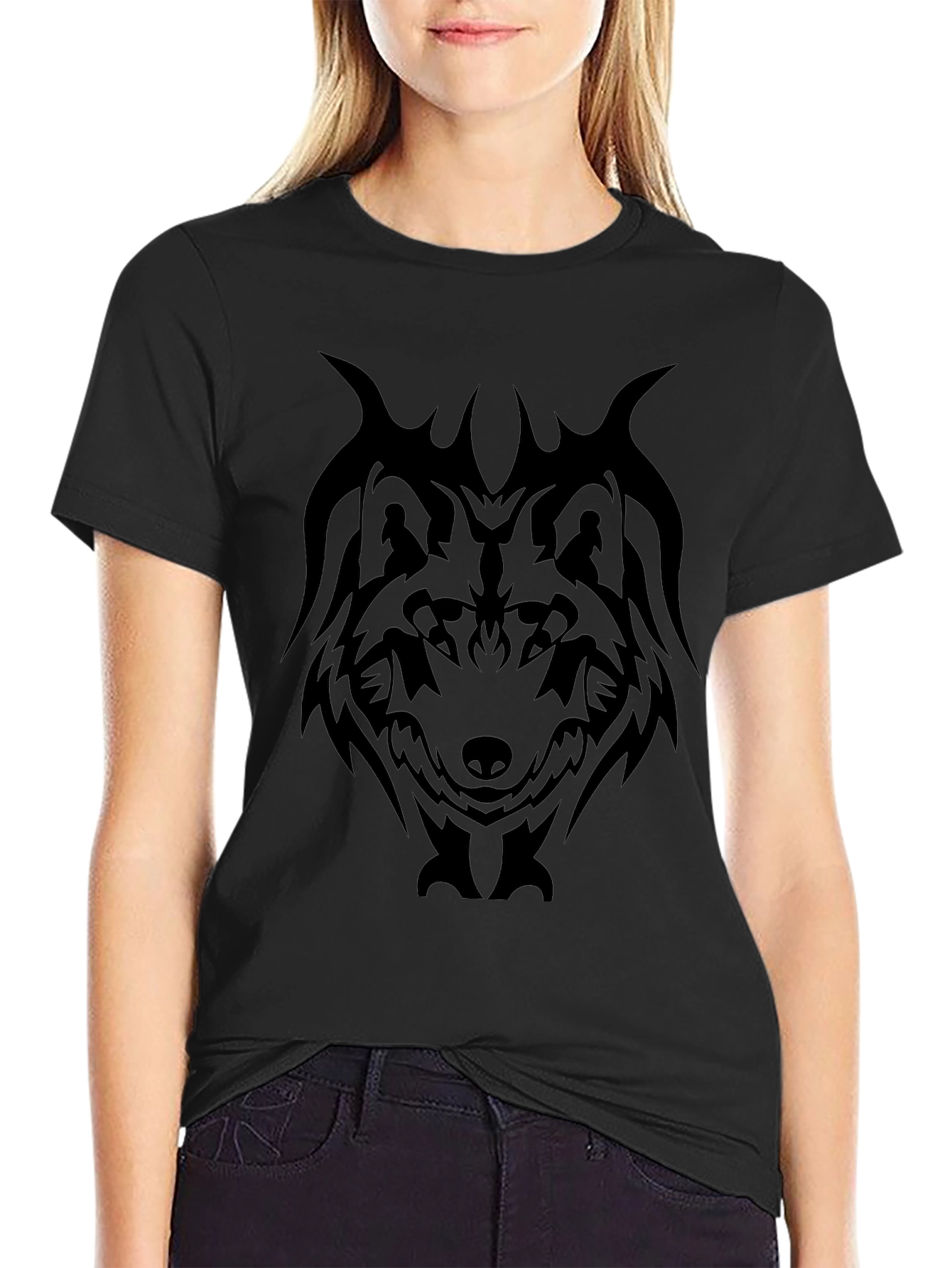 Tribal Wolf Graphic Tee - Mens Black T-Shirt