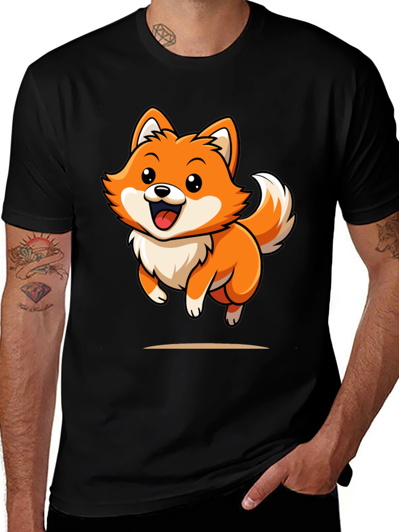 Cute Cartoon Fox Graphic Tee - Black Unisex Shirt