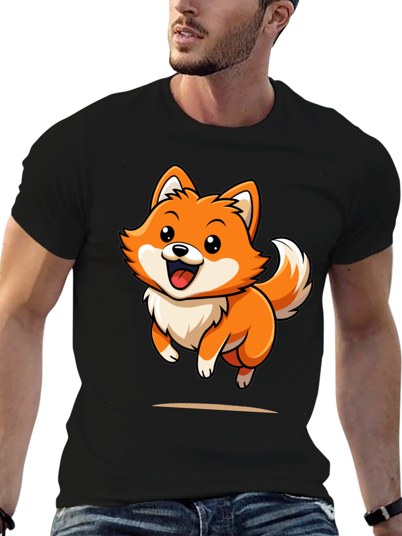 Cute Cartoon Fox Graphic Tee - Black Unisex Shirt