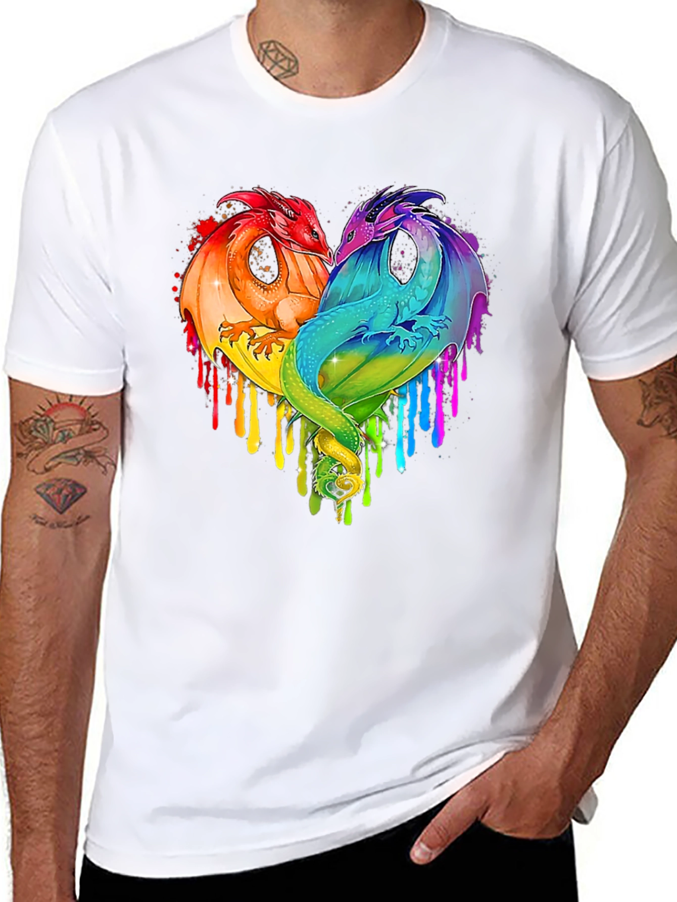 Rainbow Dragon Heart Graphic Tee - Fantasy Lovers T-Shirt