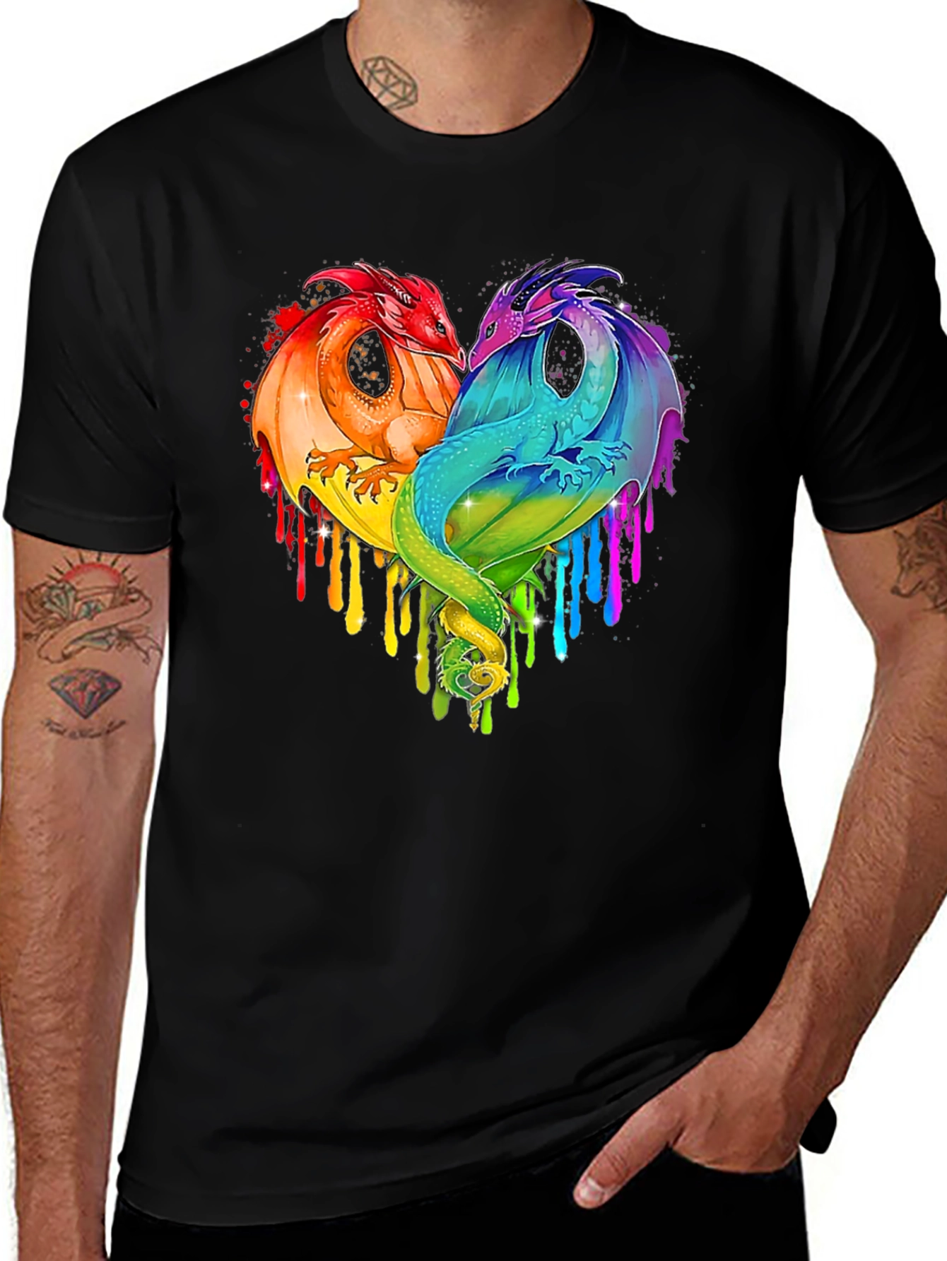 Rainbow Dragon Heart Graphic Tee - Fantasy Lovers T-Shirt