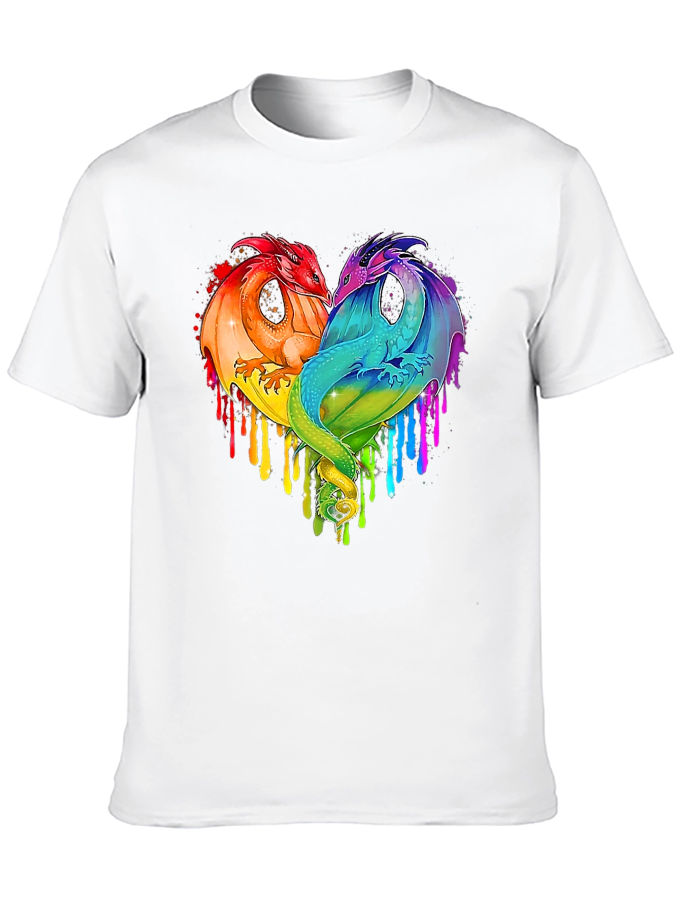 Rainbow Dragon Heart Graphic Tee - Fantasy Lovers T-Shirt