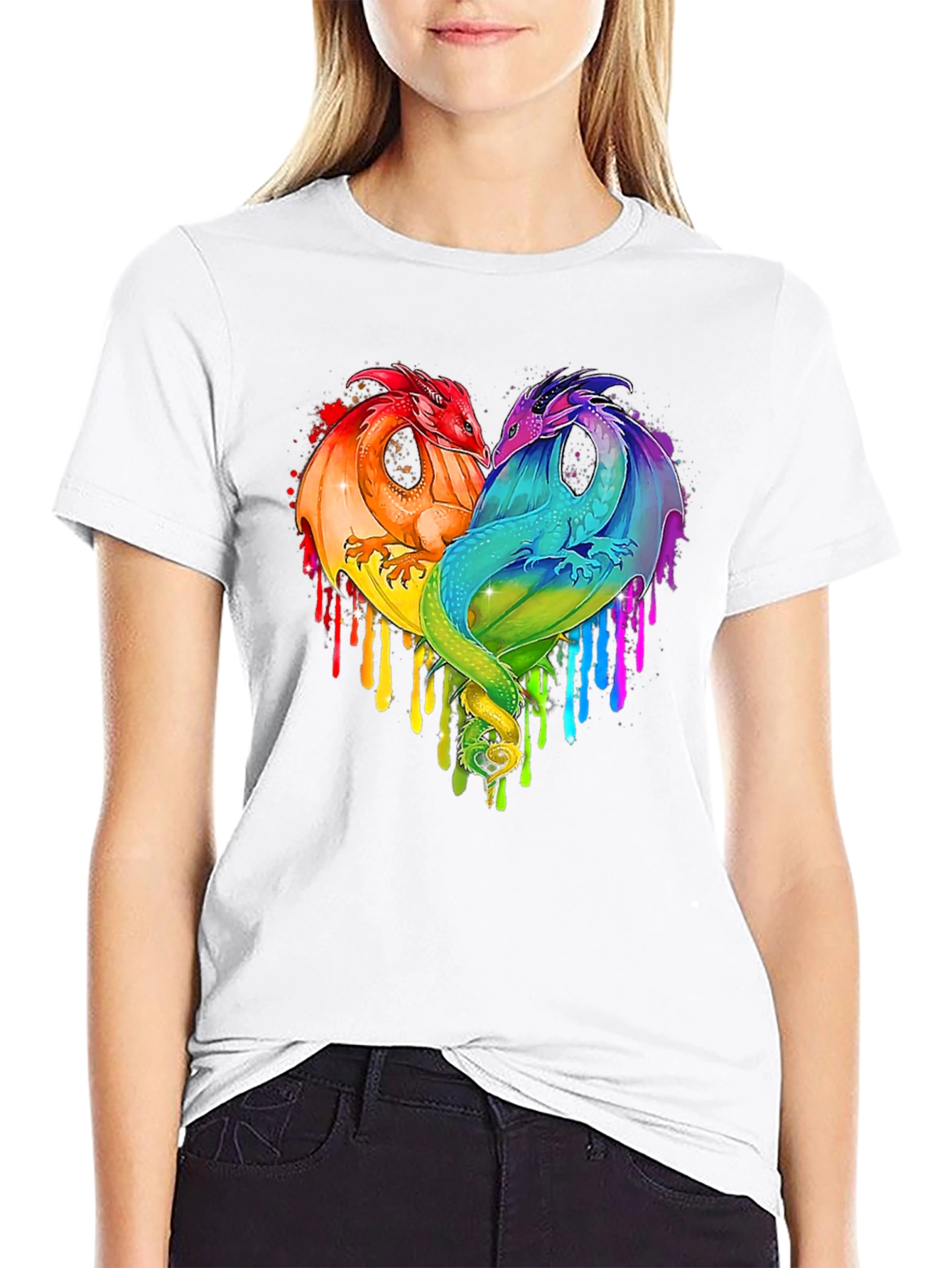 Rainbow Dragon Heart Graphic Tee - Fantasy Lovers T-Shirt