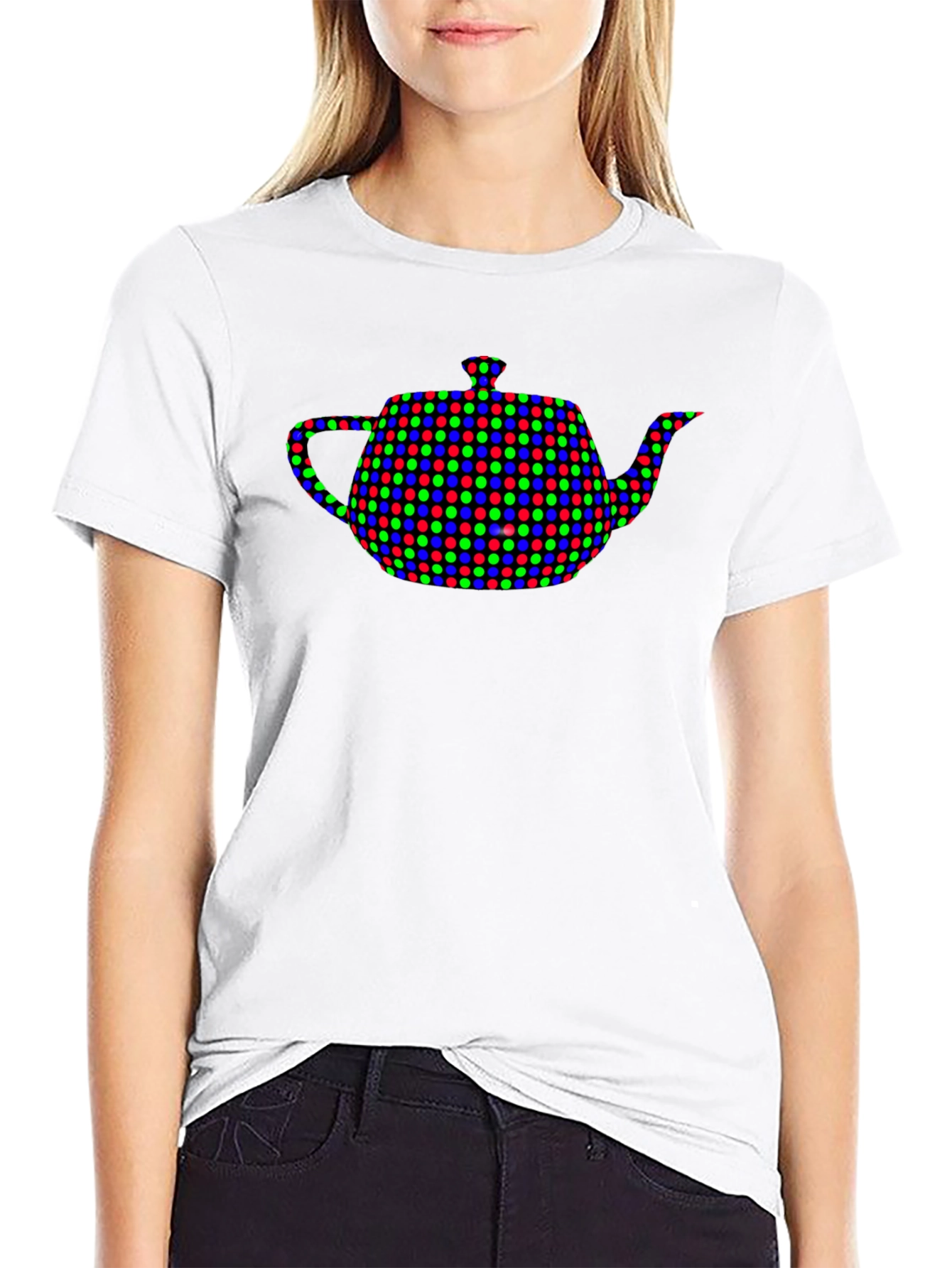 Teapot Dot Pattern Black T-Shirt
