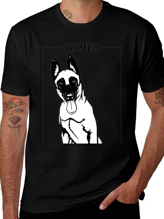 Dog Graphic Tee - Say Hello Black Cotton T-Shirt