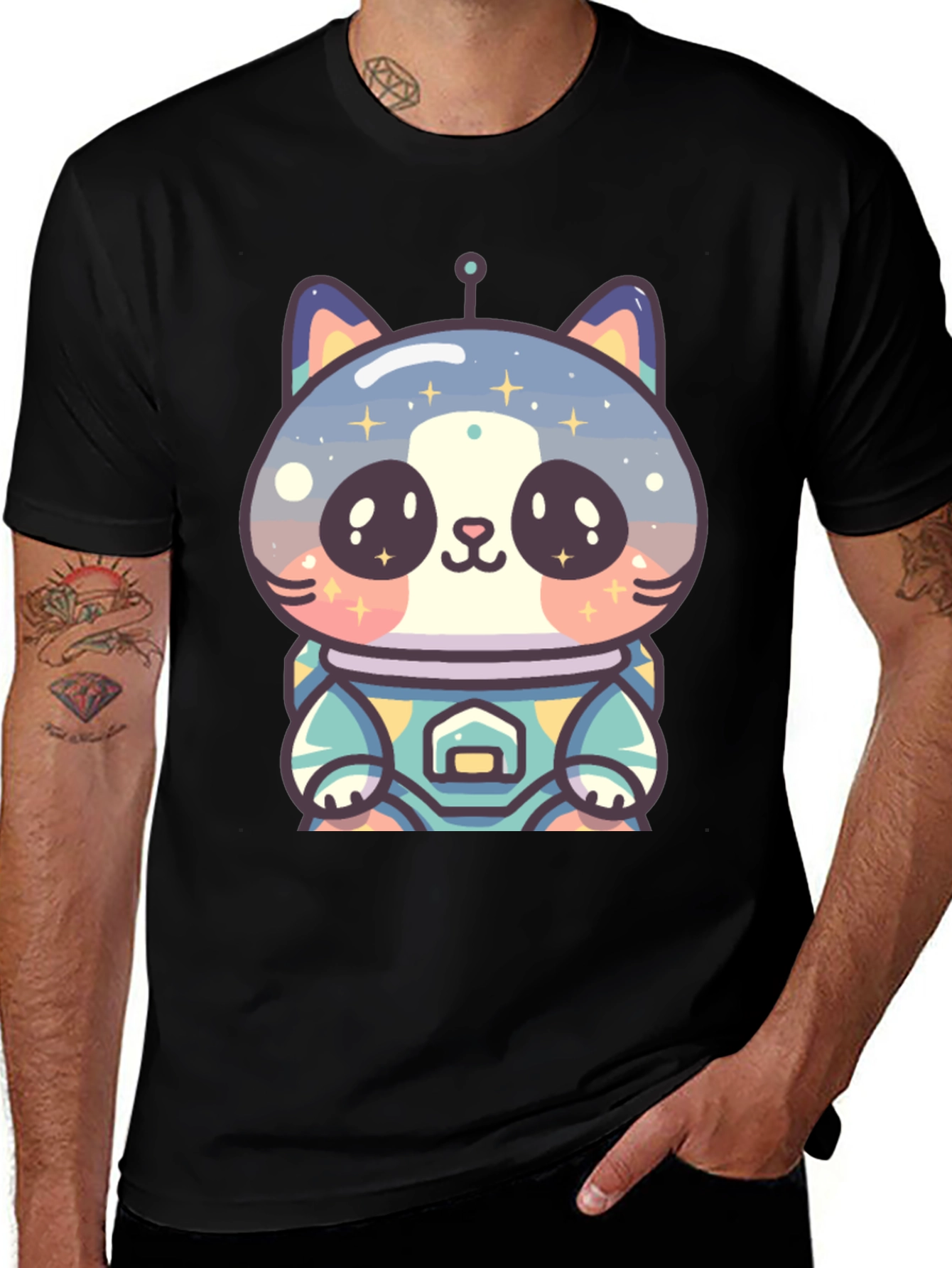 Astronaut Cat T-Shirt - Black Unique Design