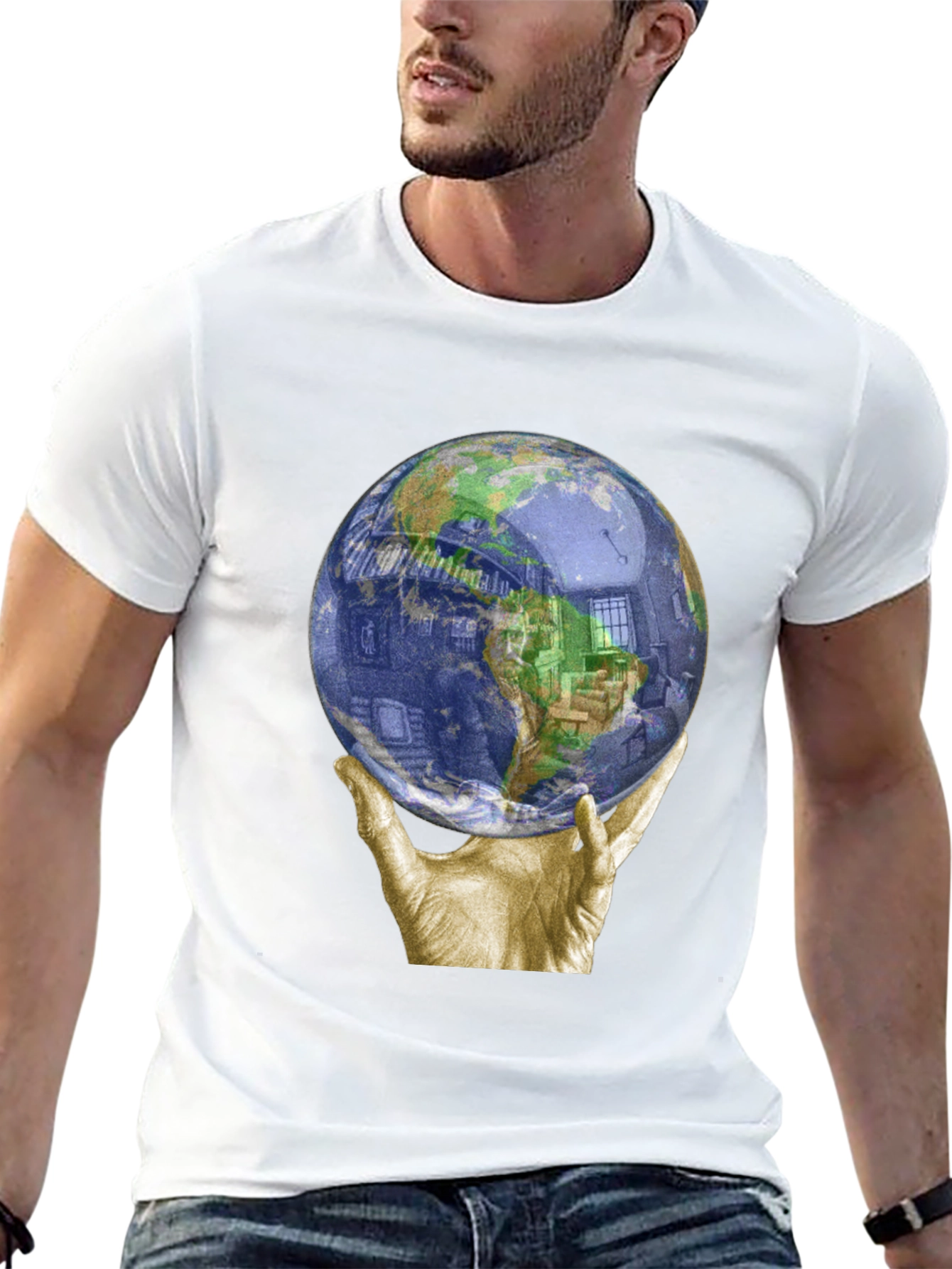 Globe Held by Hands Graphic T-Shirt